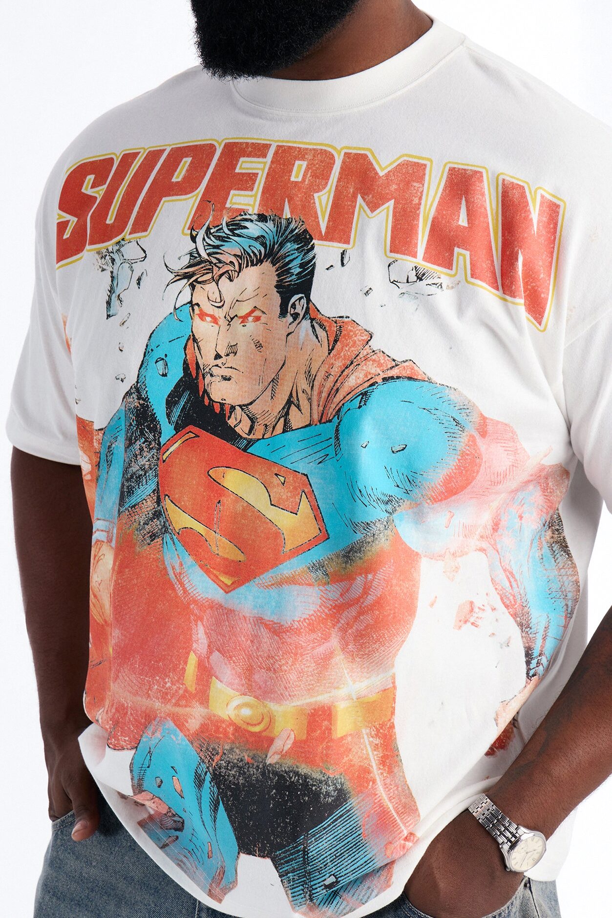 DC Superman Heavy Weight Boxy Short Sleeve Tee - White