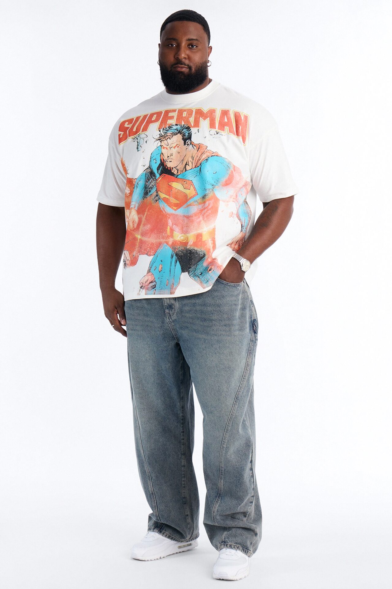 DC Superman Heavy Weight Boxy Short Sleeve Tee - White
