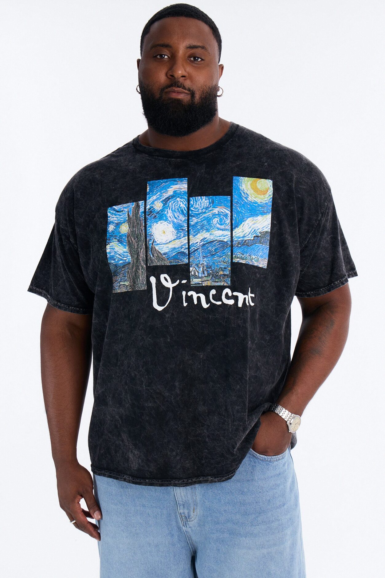 Vincent Van Gogh Night Sky Vintage Short Sleeve Tee - Black