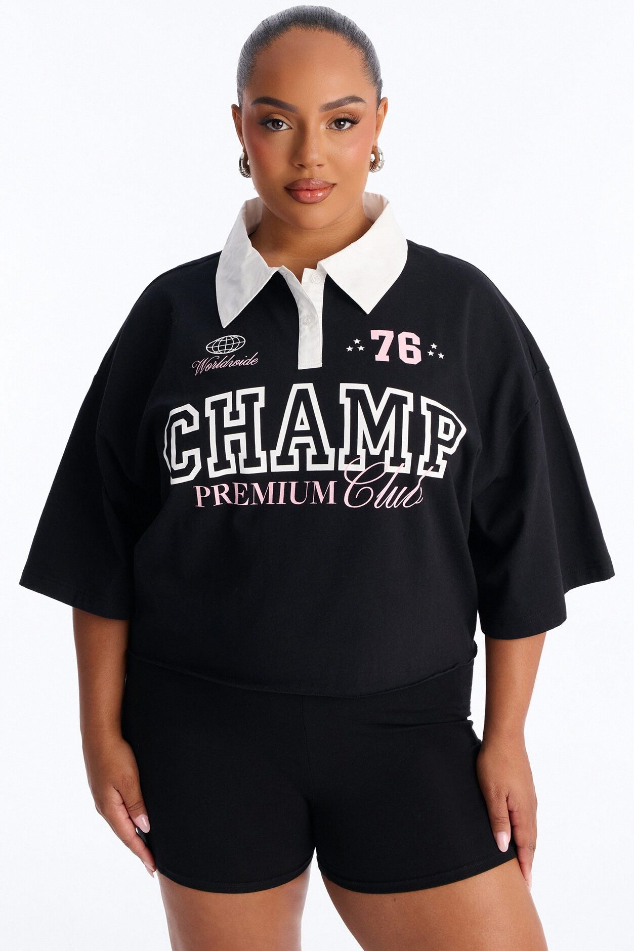 Champs Oversized Cropped Polo - Black