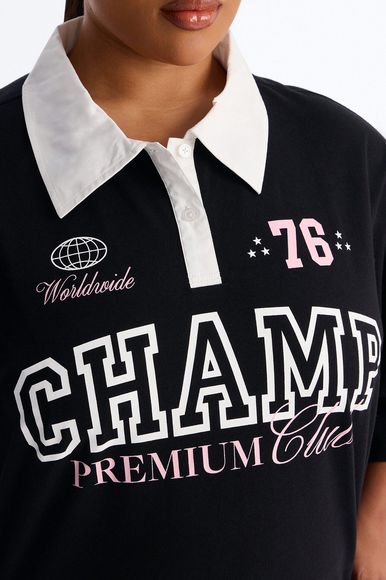 Champs Oversized Cropped Polo - Black
