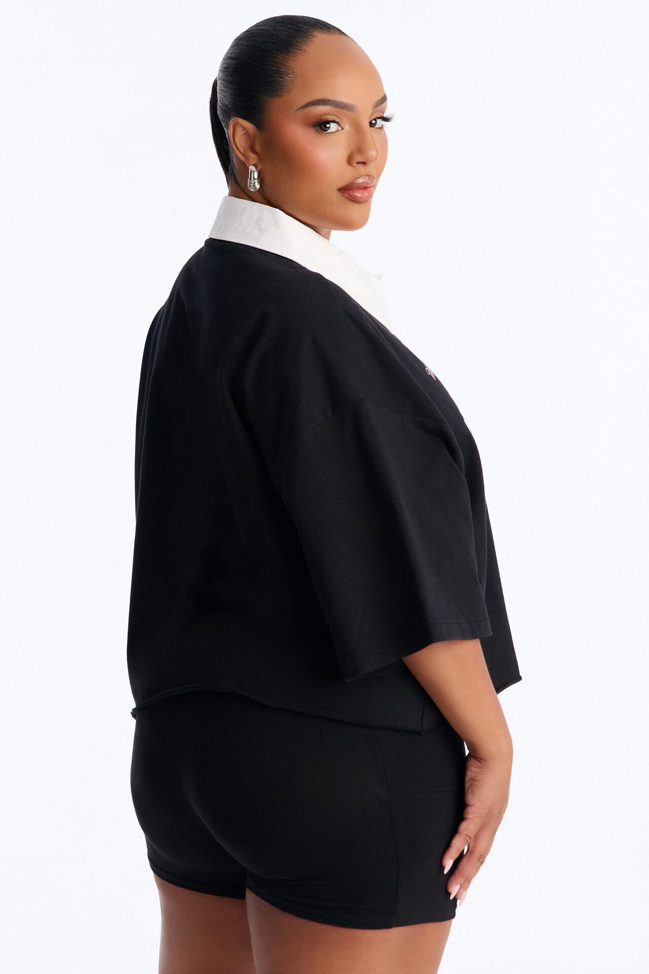 Champs Oversized Cropped Polo - Black