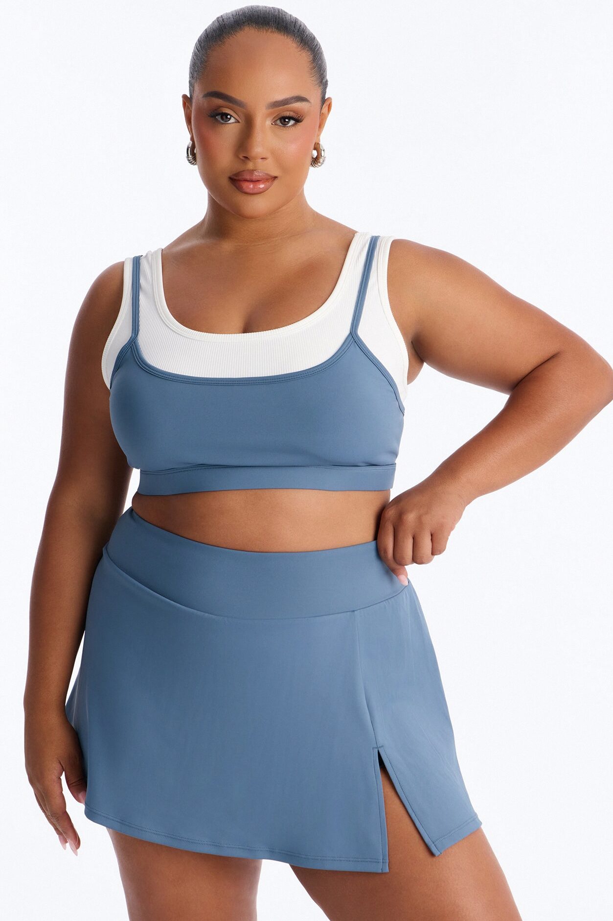 Lola Active Layered Sports Bra Skirt Set - Slate Blue