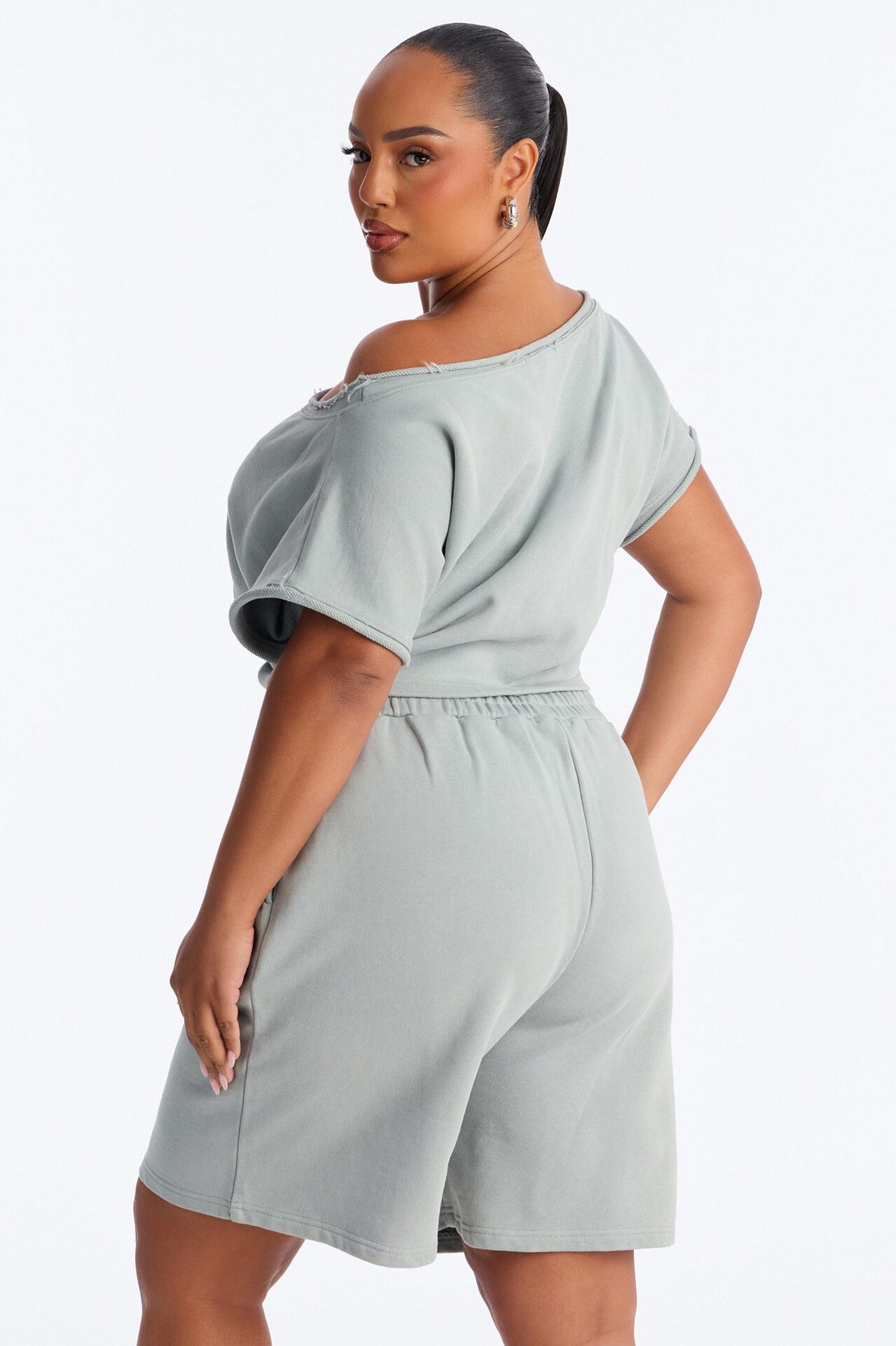 Shia Off Shoulder Short Set - Sage