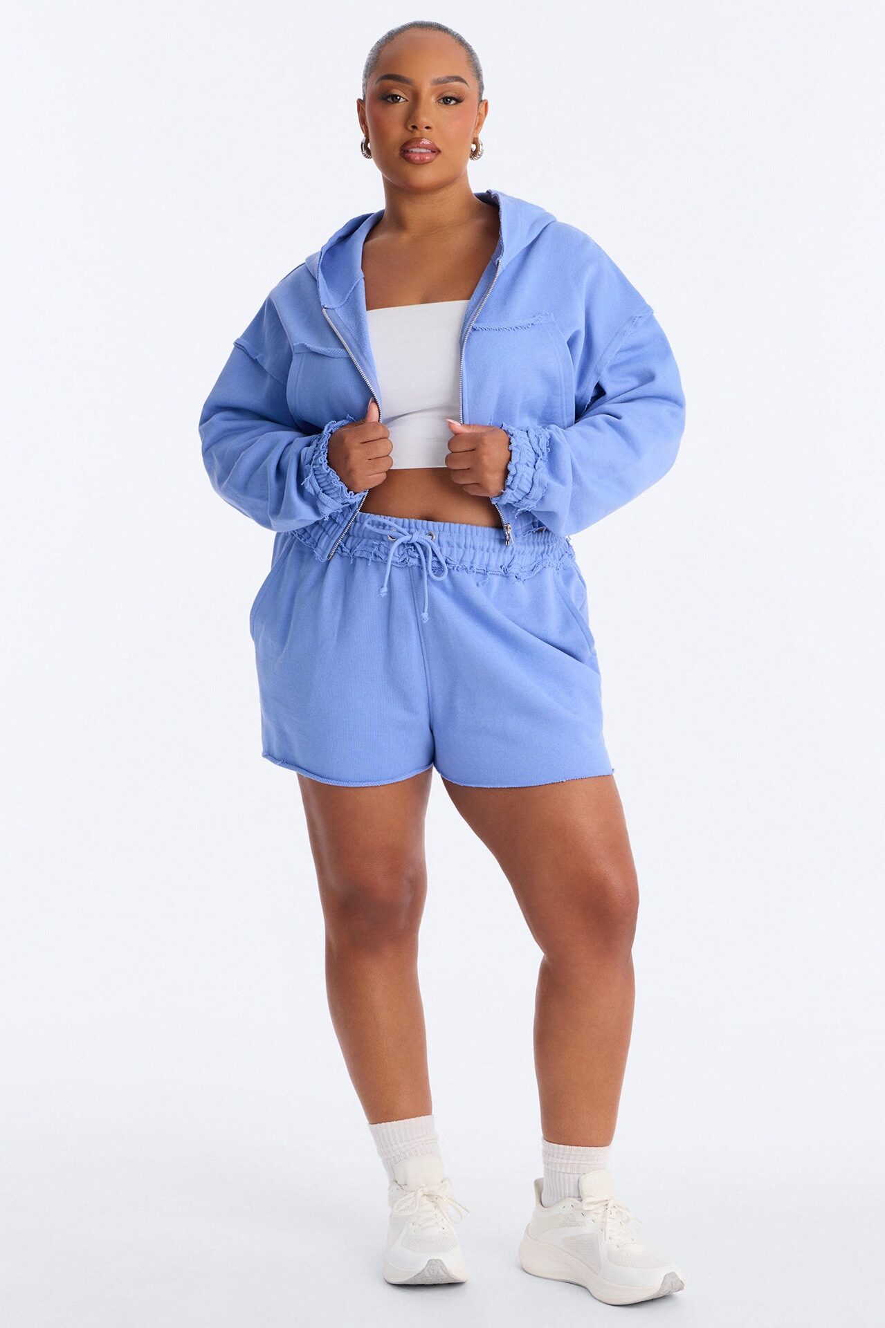 Avery French Terry Zip Up Short Set - Periwinkle