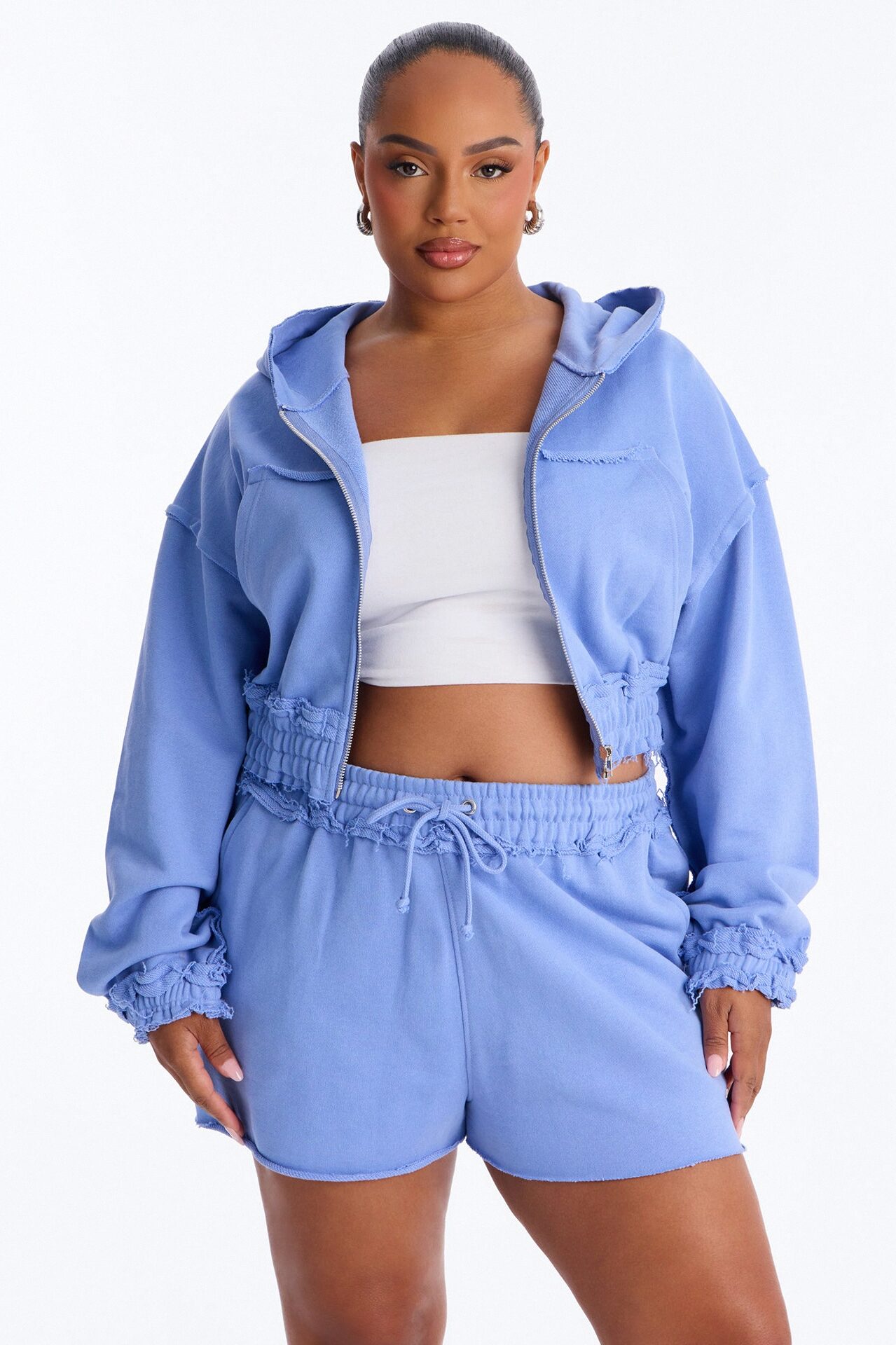 Avery French Terry Zip Up Short Set - Periwinkle
