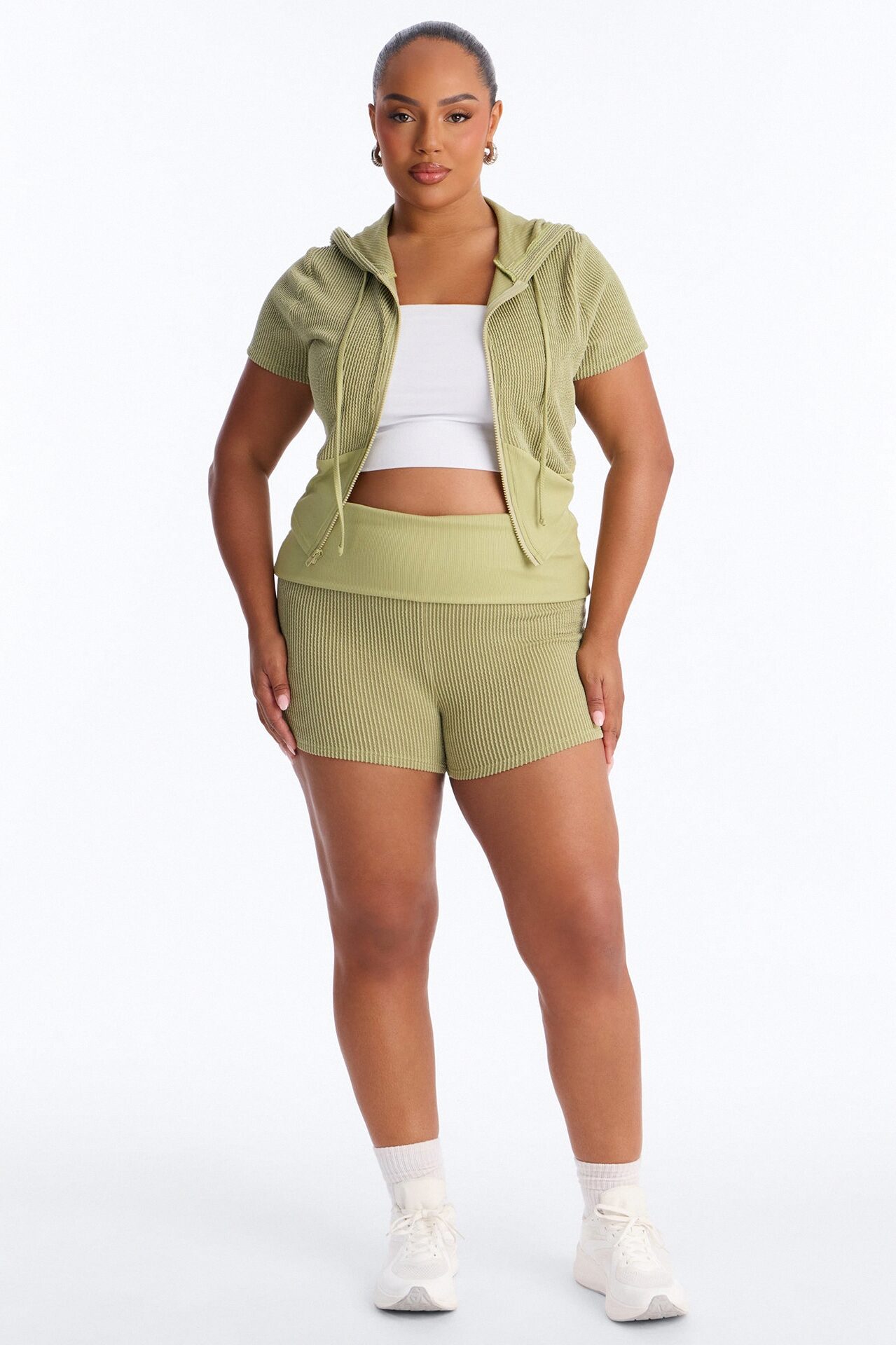 You Wish Foldover Waist Short Set - Olive