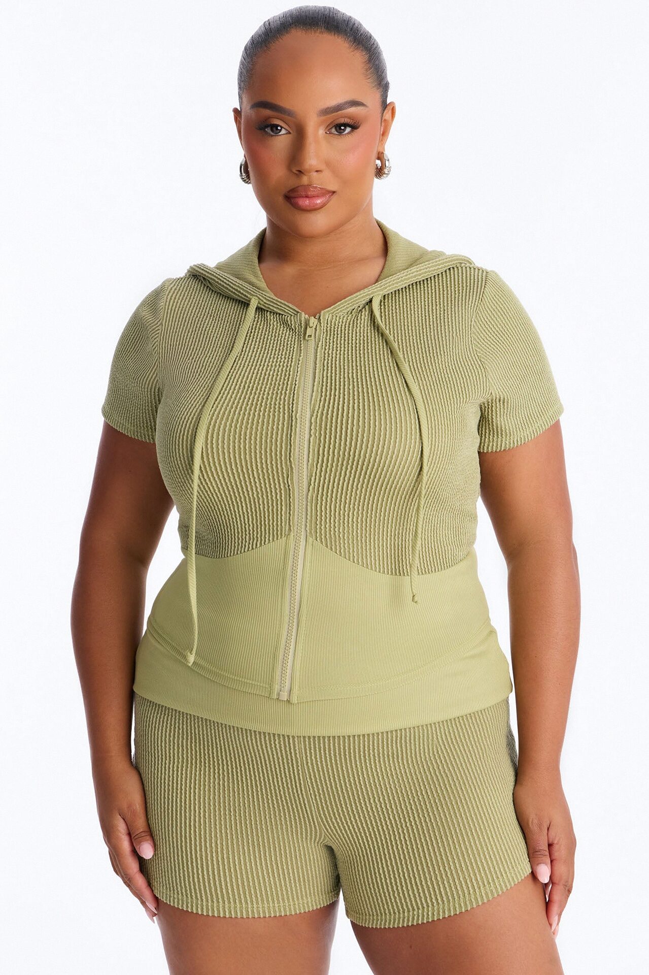 You Wish Foldover Waist Short Set - Olive