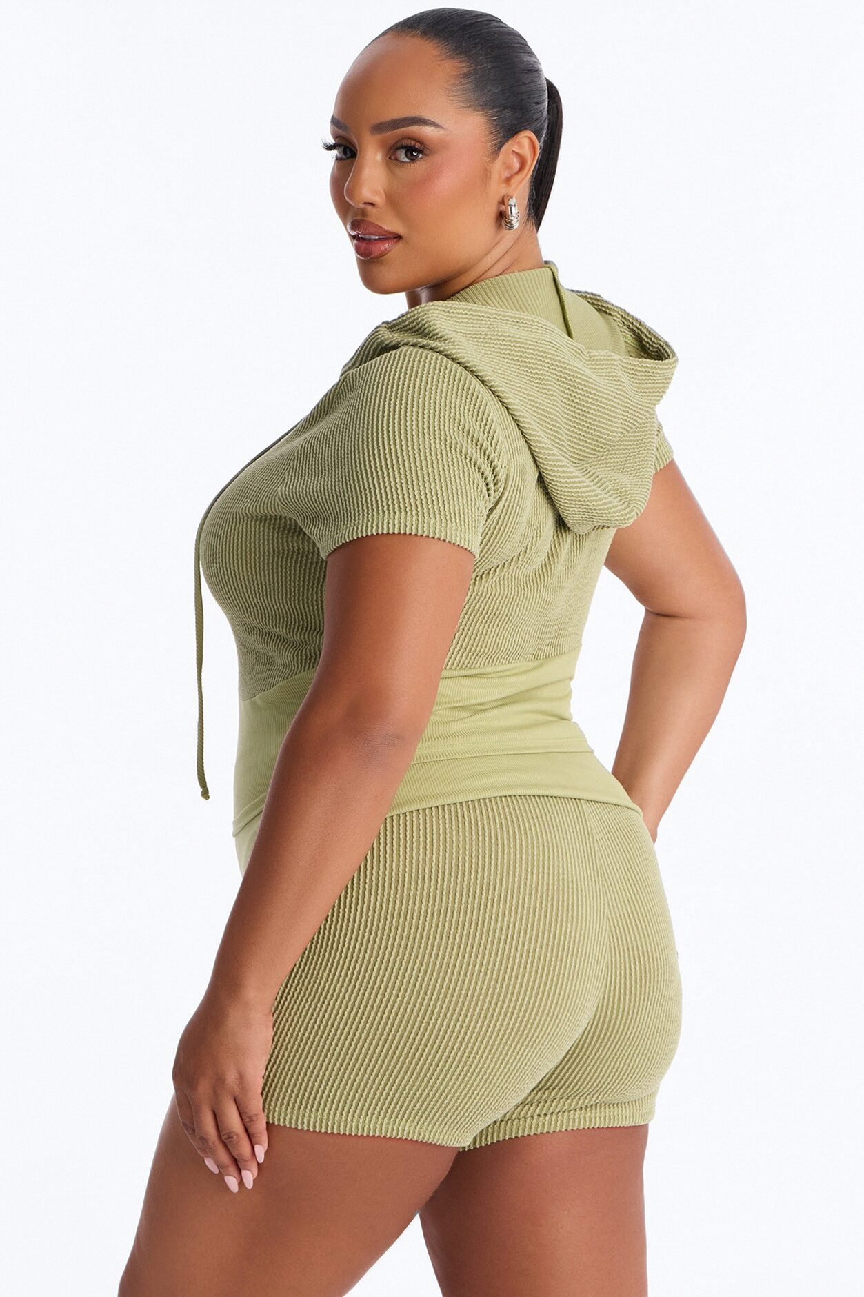 You Wish Foldover Waist Short Set - Olive