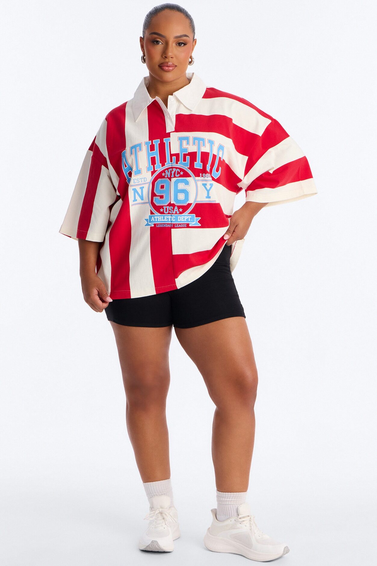Athletic Oversized Polo - Red/White