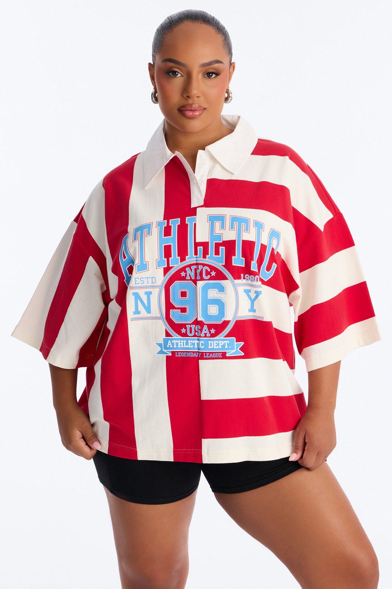 Athletic Oversized Polo - Red/White