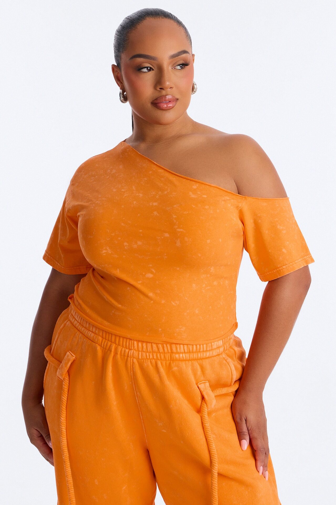 Mia Washed Fleece Pant Set - Orange