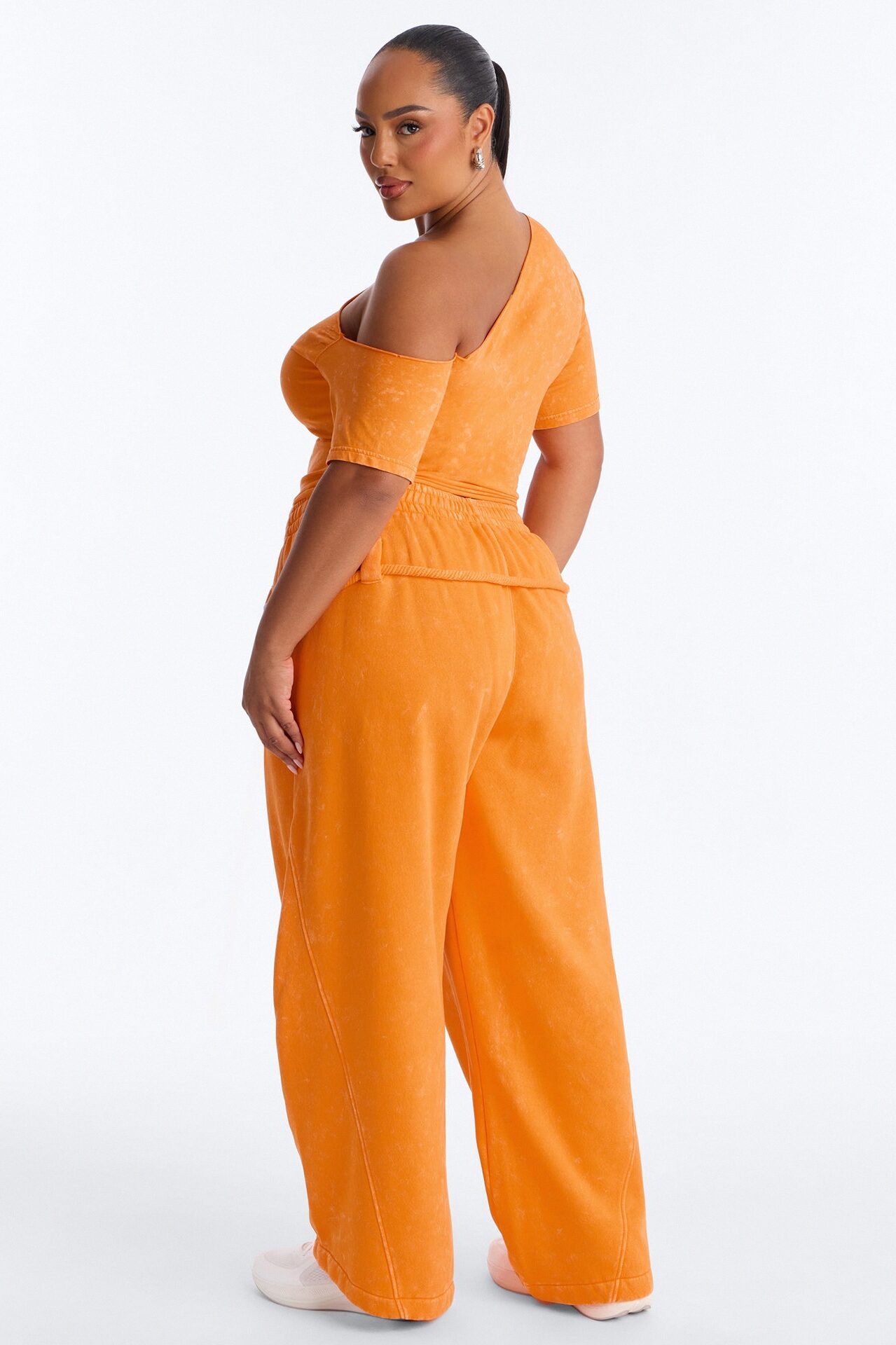 Mia Washed Fleece Pant Set - Orange
