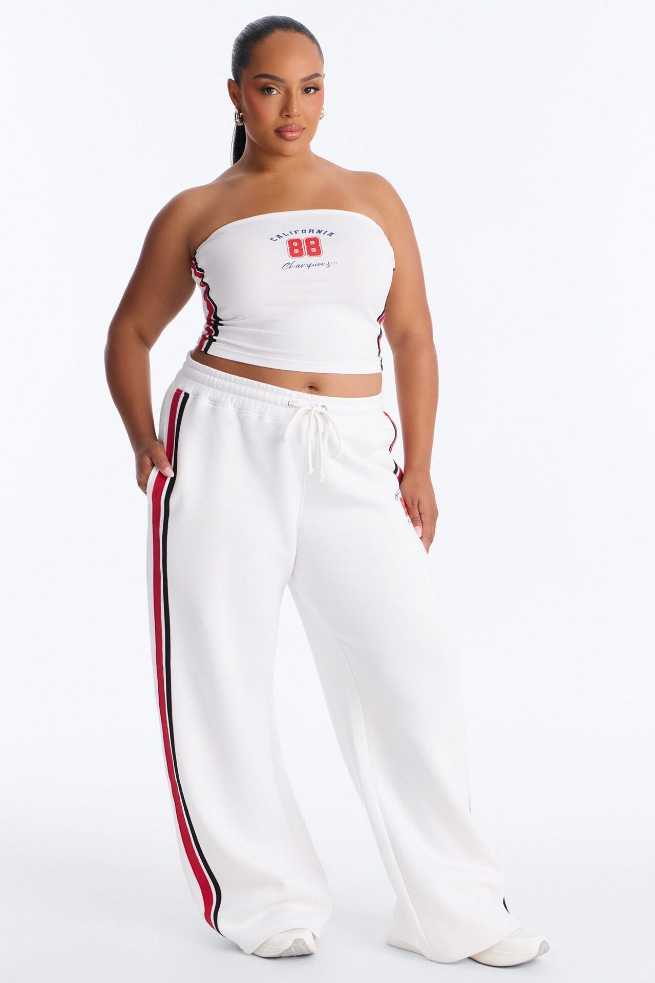 Cali 88' Strapless Fleece Pant Set - White/combo