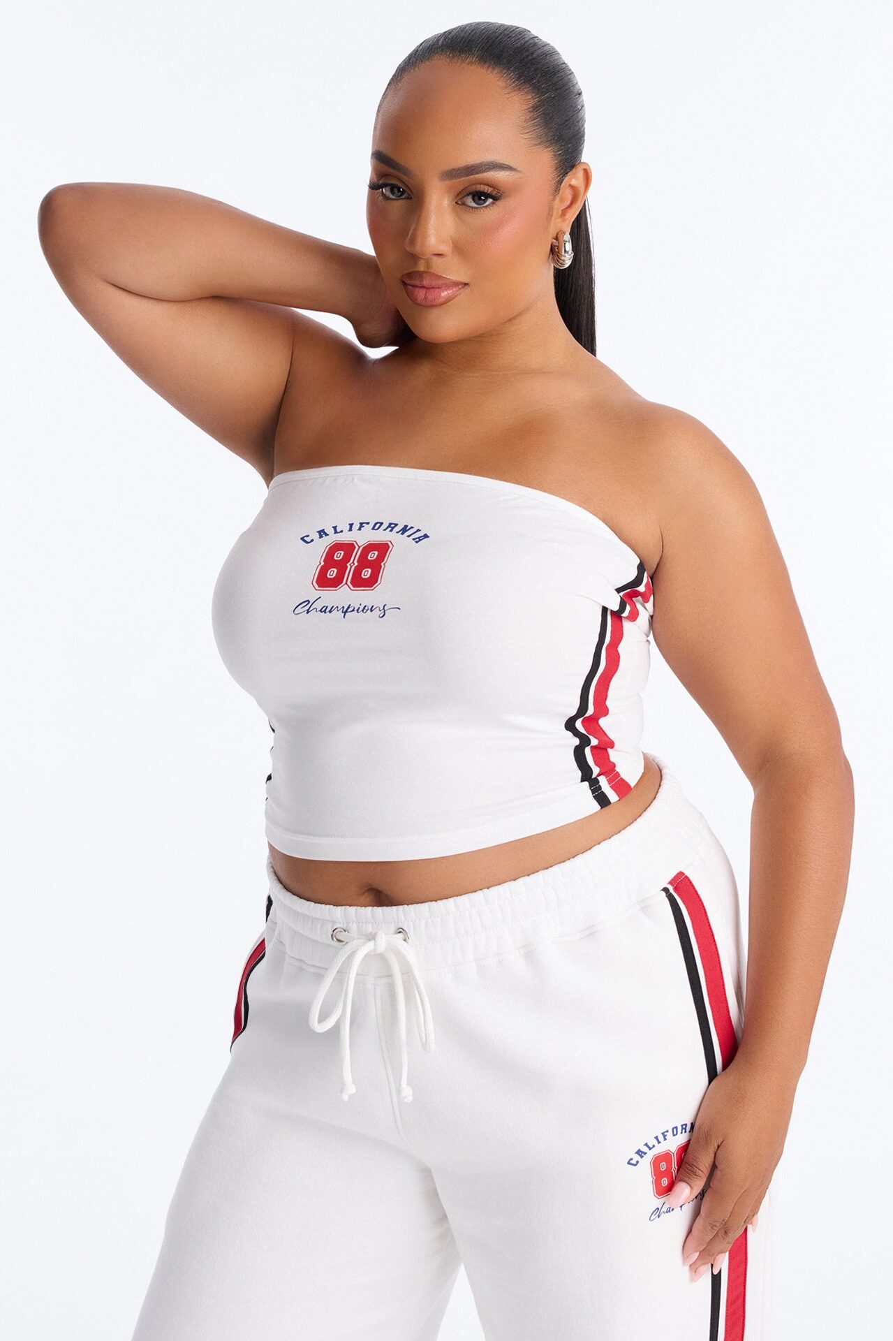 Cali 88' Strapless Fleece Pant Set - White/combo