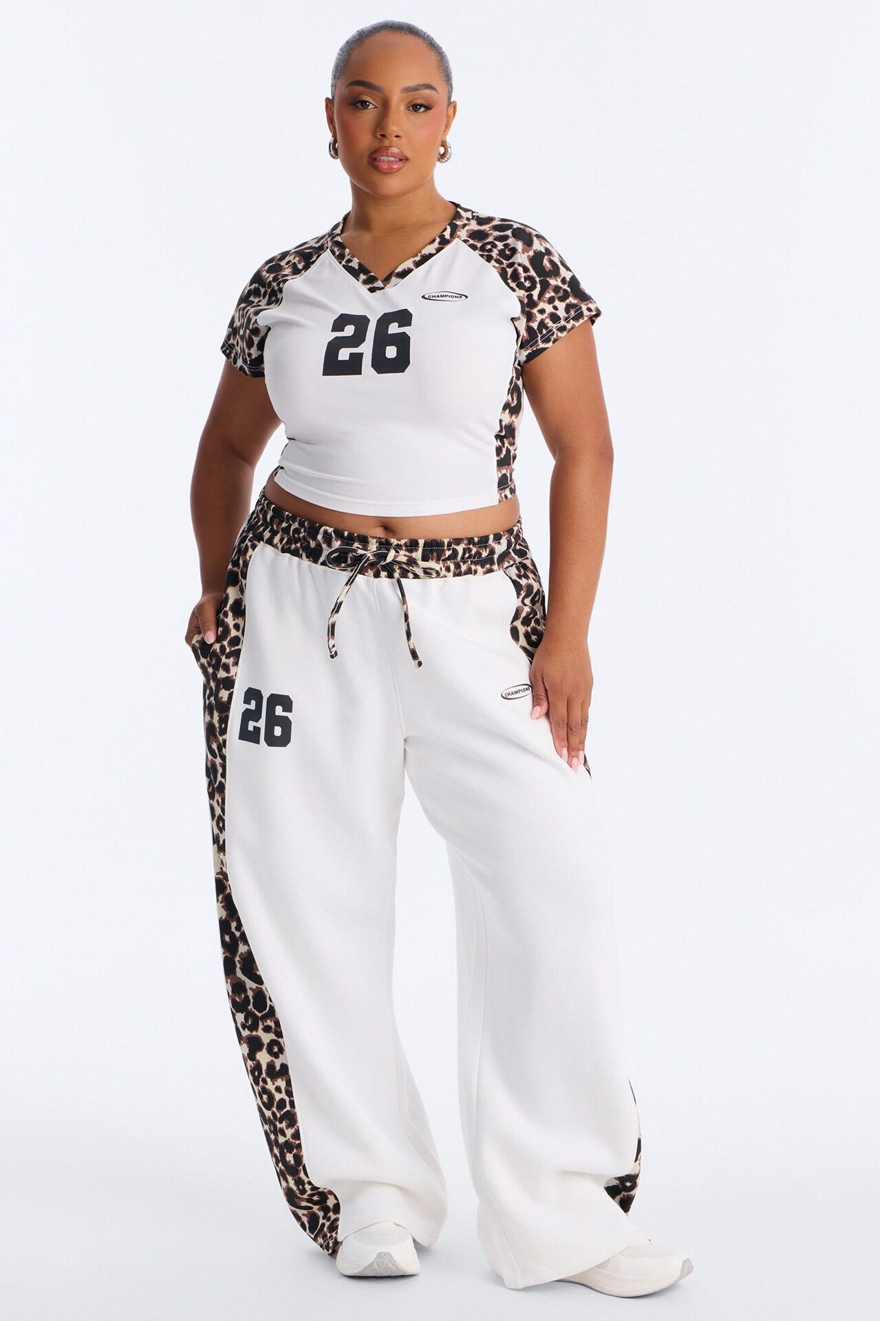 Piper Leopard Wide Leg Fleece Lounge Set - White/combo