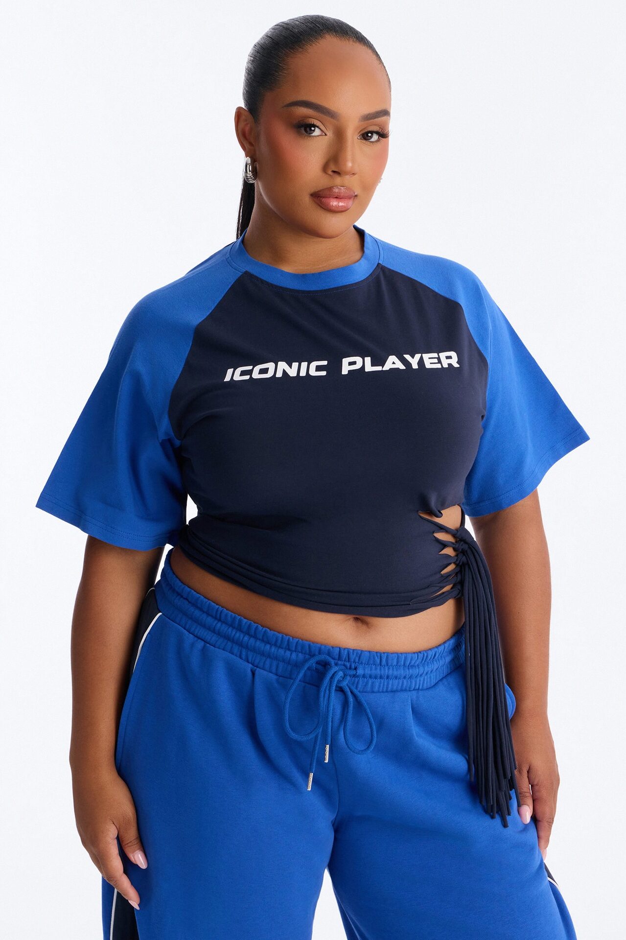 Iconic Player Cut Out Fringed Pant Set - Blue/combo