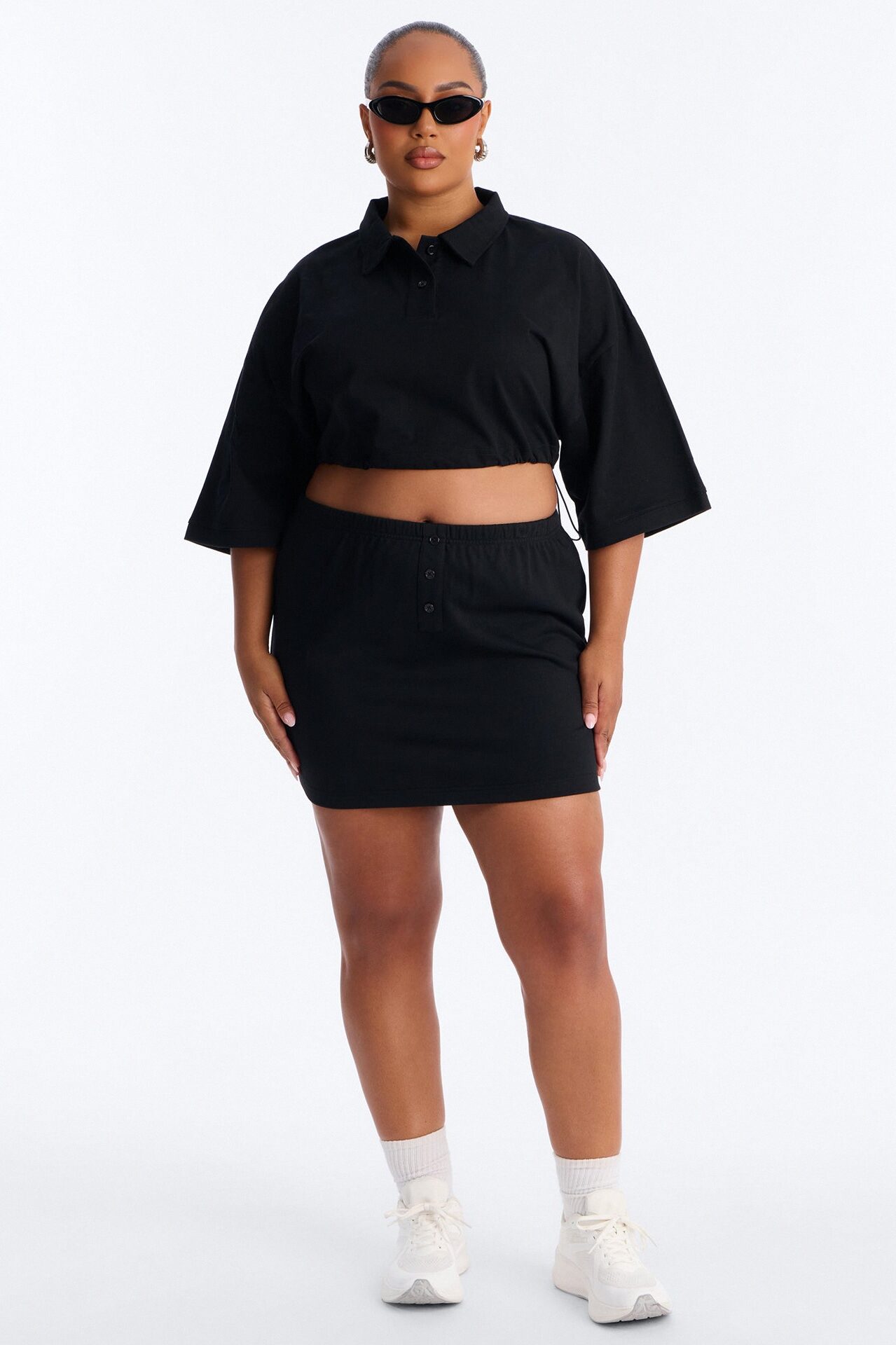Bella French Terry Mini Skirt Set - Black