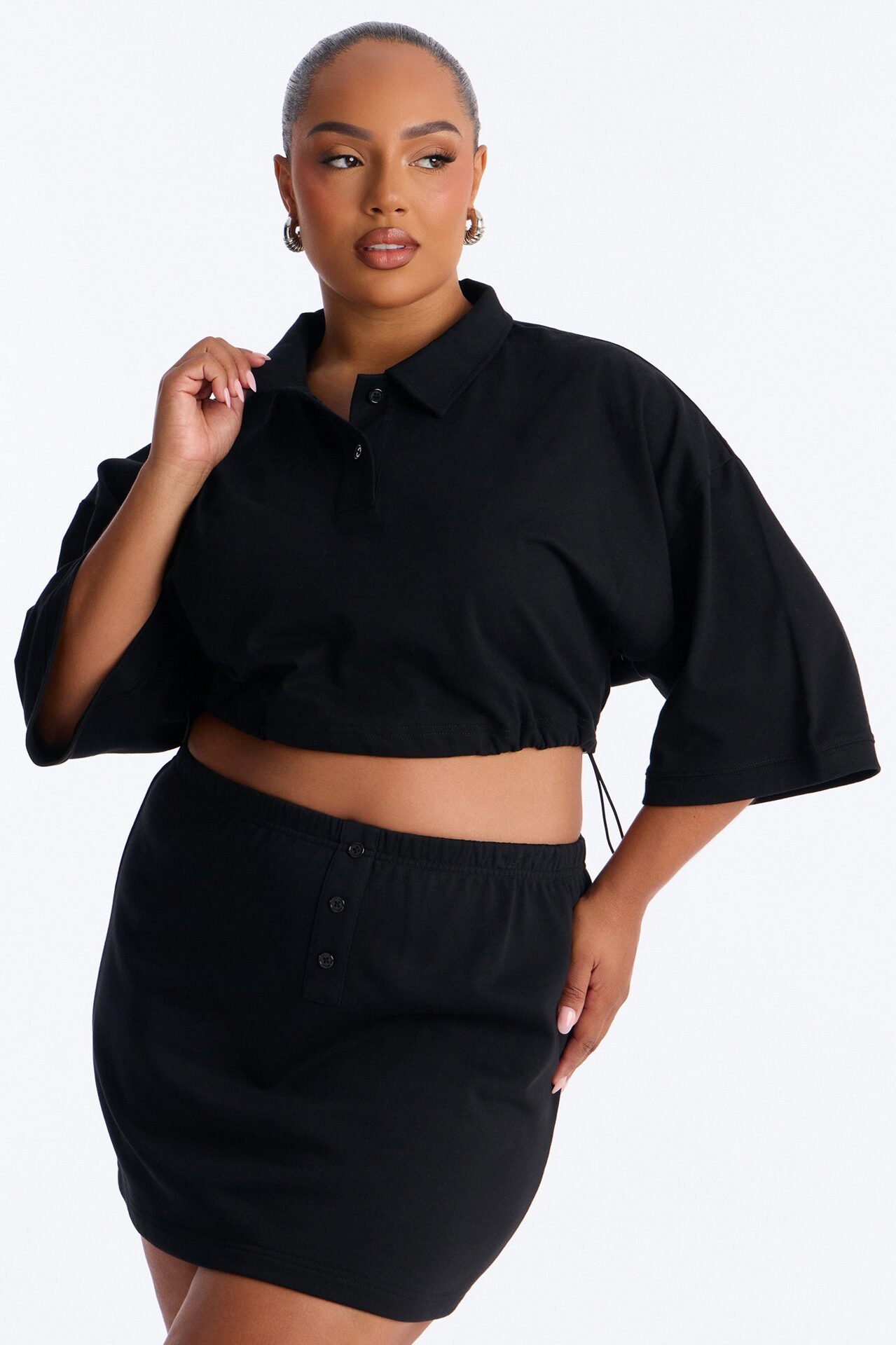 Bella French Terry Mini Skirt Set - Black