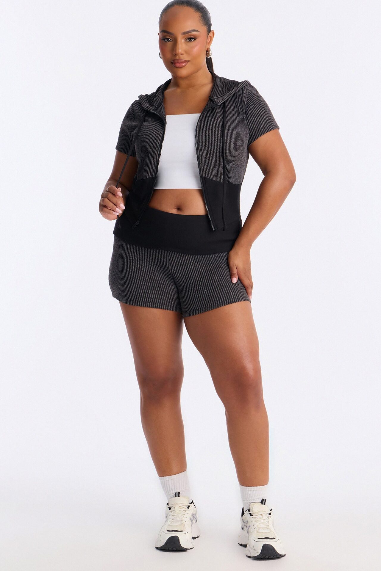 You Wish Foldover Waist Short Set - Black