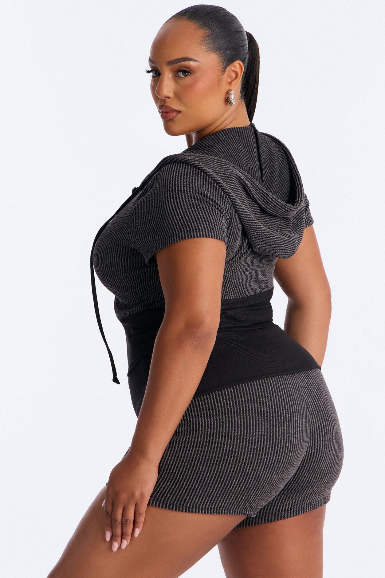 You Wish Foldover Waist Short Set - Black