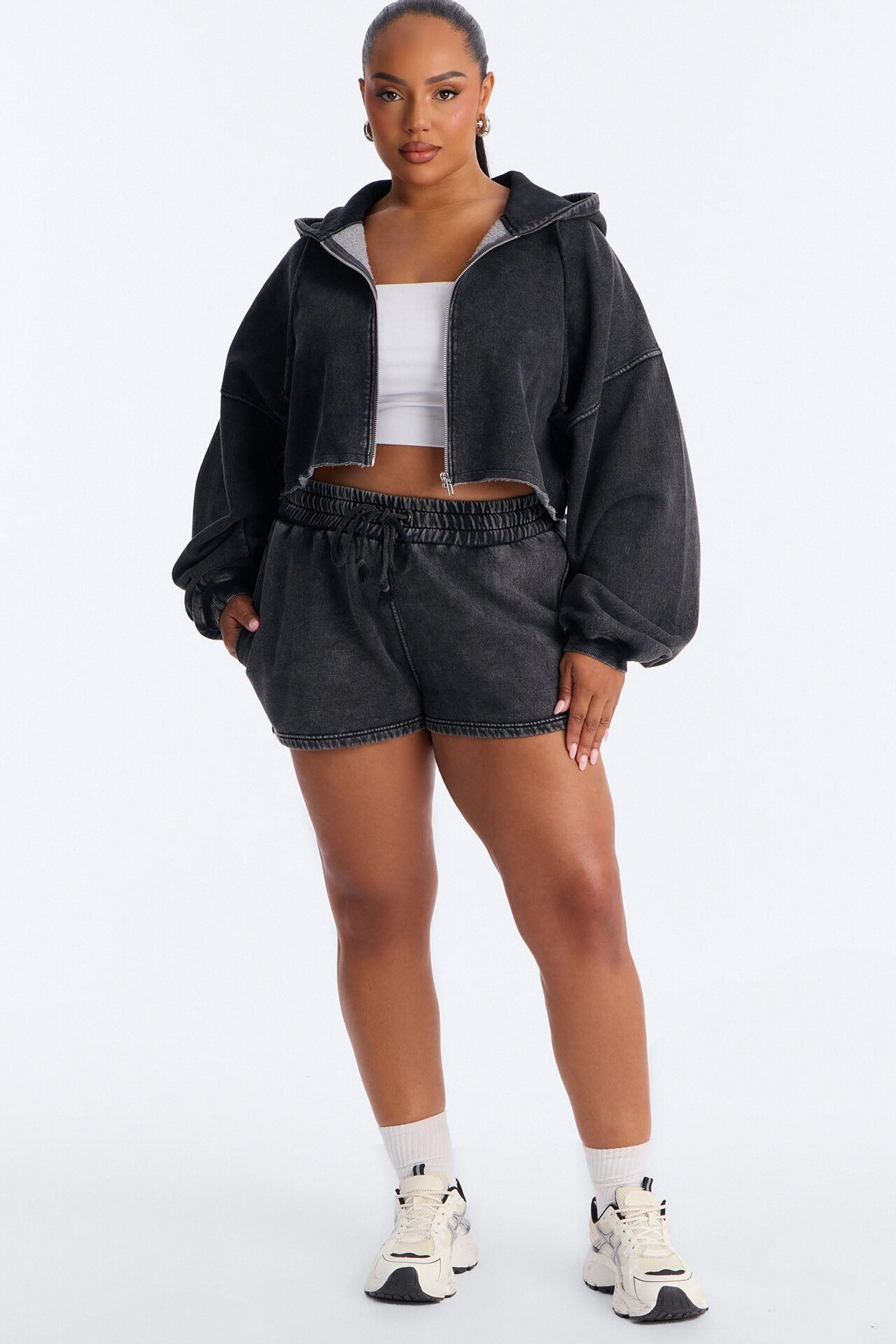 On The Go Washed Short Set - Charcoal