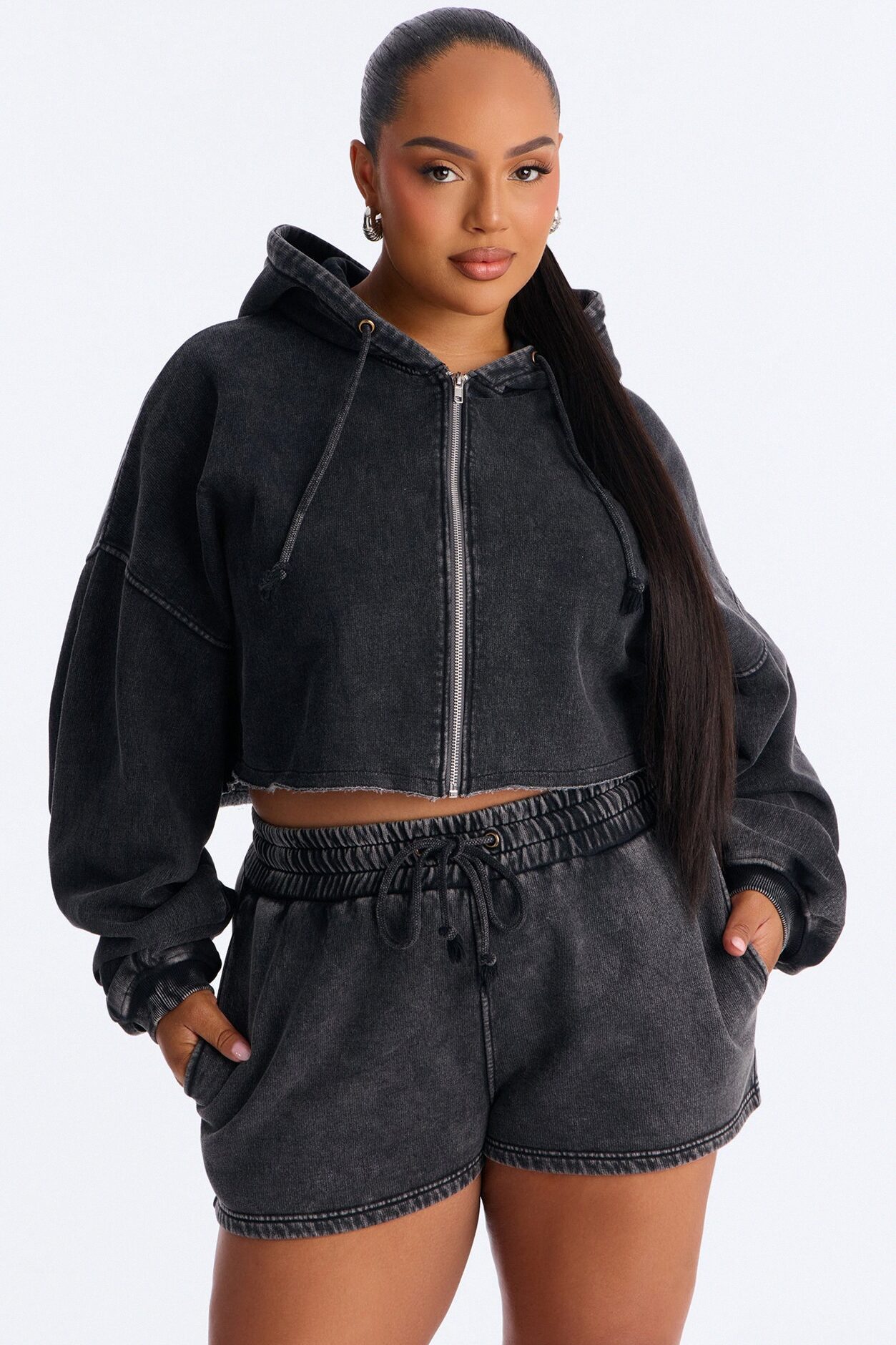 On The Go Washed Short Set - Charcoal