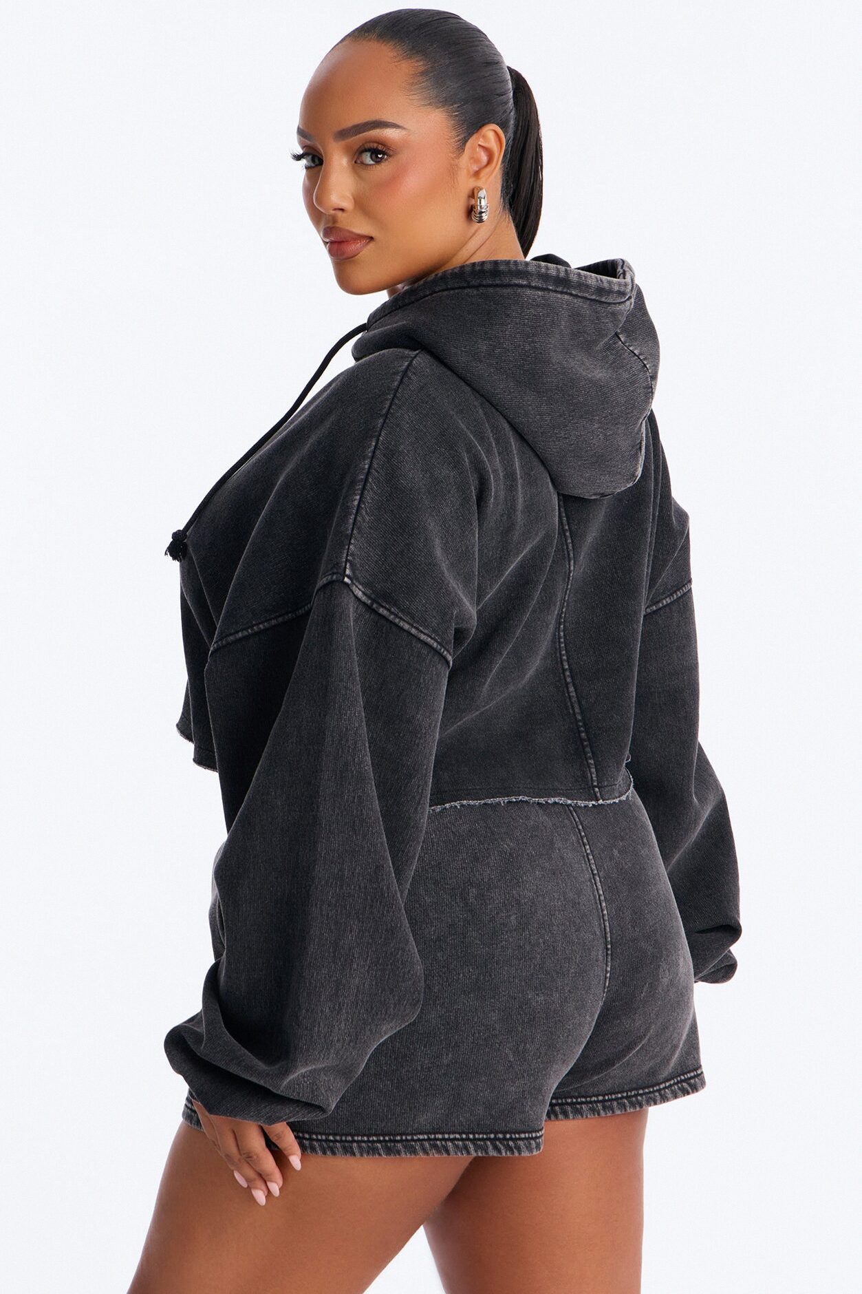On The Go Washed Short Set - Charcoal