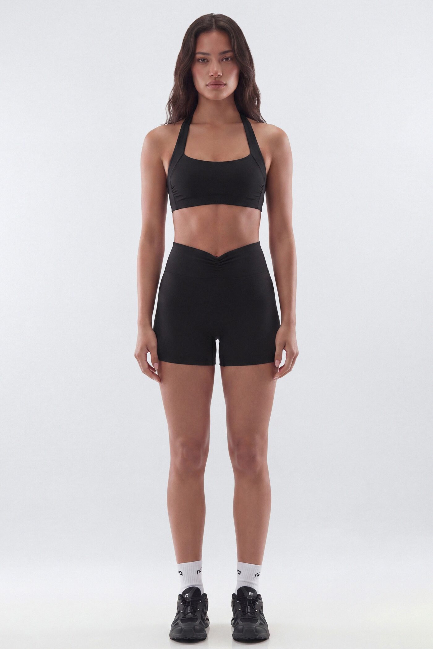 ButterSoft Ruched Halter Sports Bra - Black