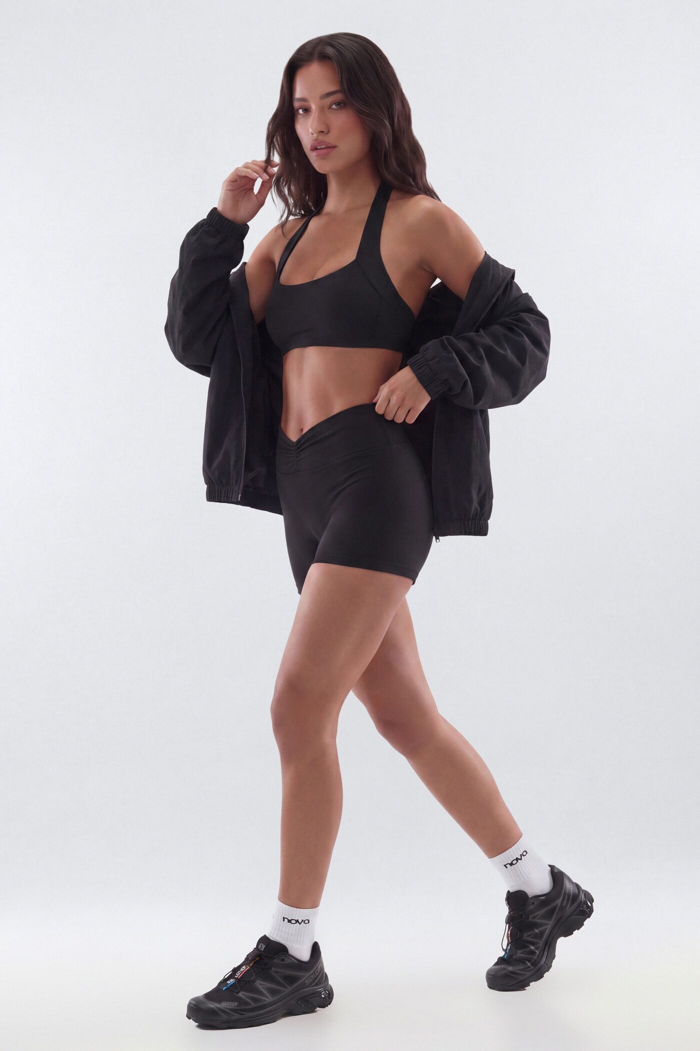 ButterSoft 4″ V Front Ruched Biker Shorts - Black