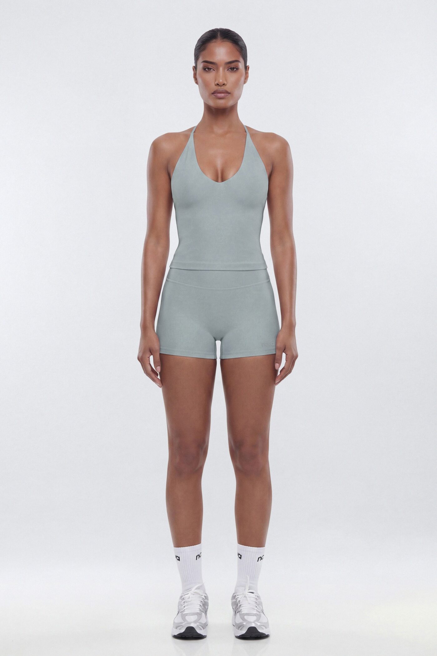AirSculpt™ V-Neck Strappy Sports Top - Steel
