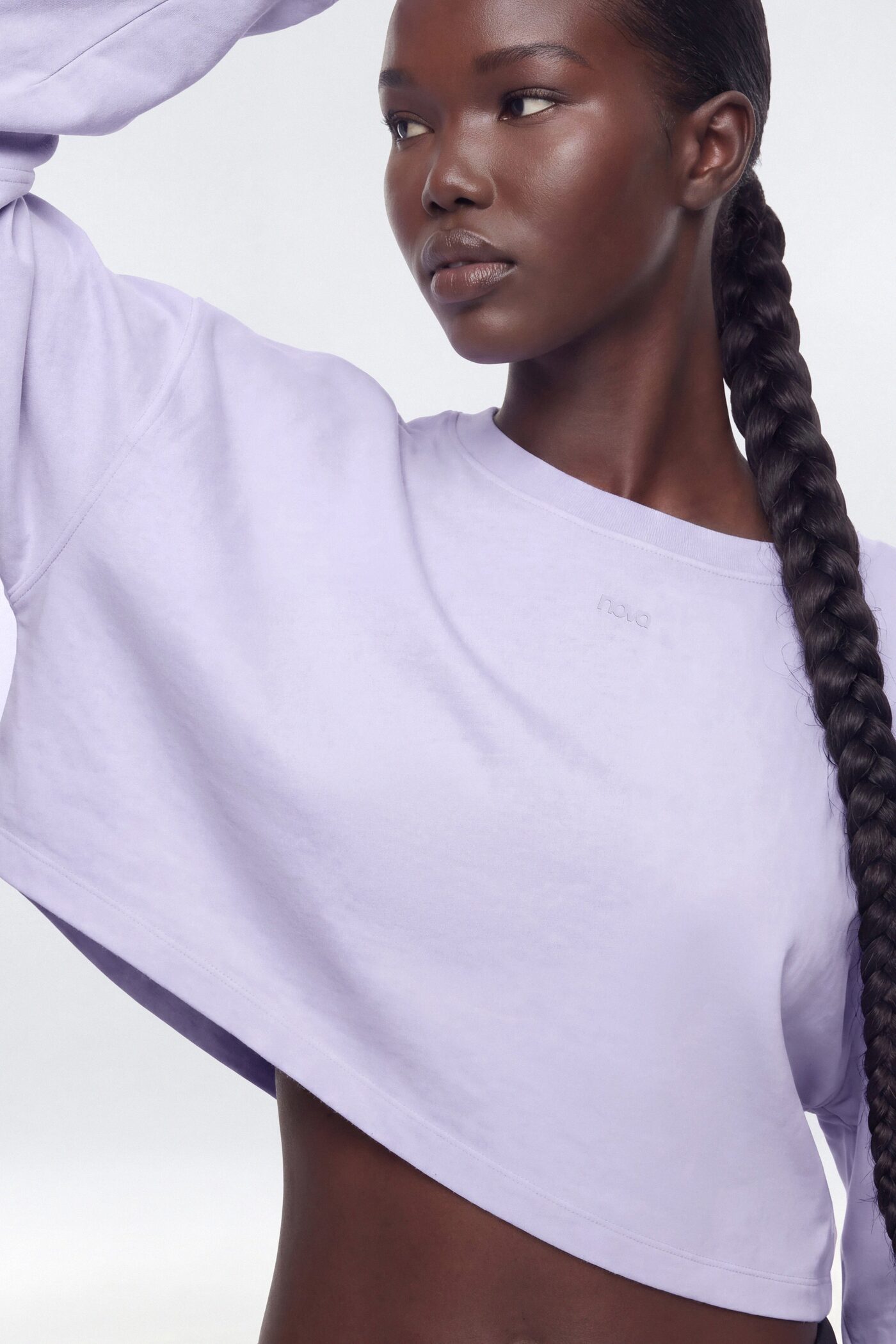 Cotton Jersey Long Sleeve Cropped Top - Dusty Lavender