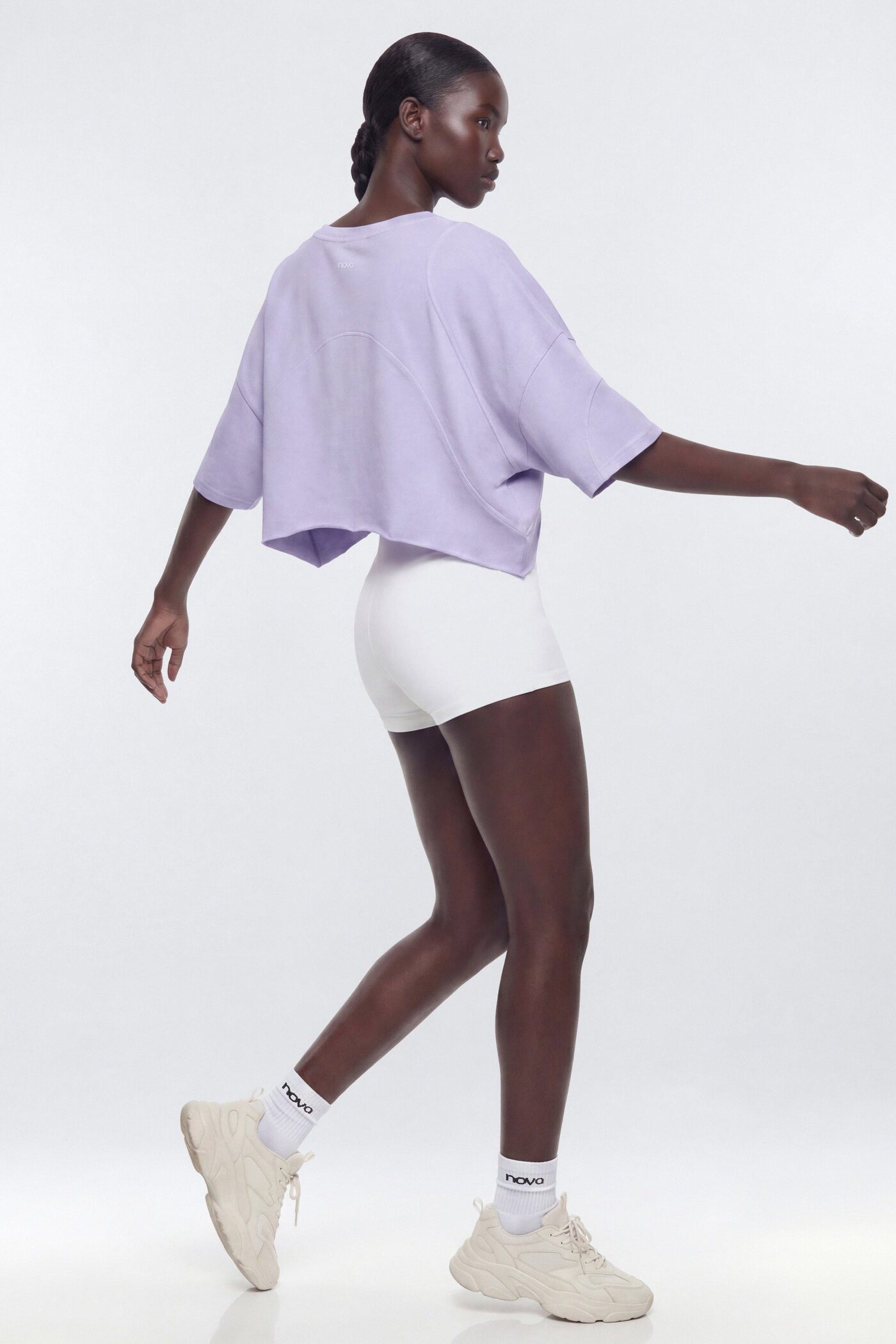 Cotton Jersey Oversized Stitched Short Sleeve Top - Dusty Lavender