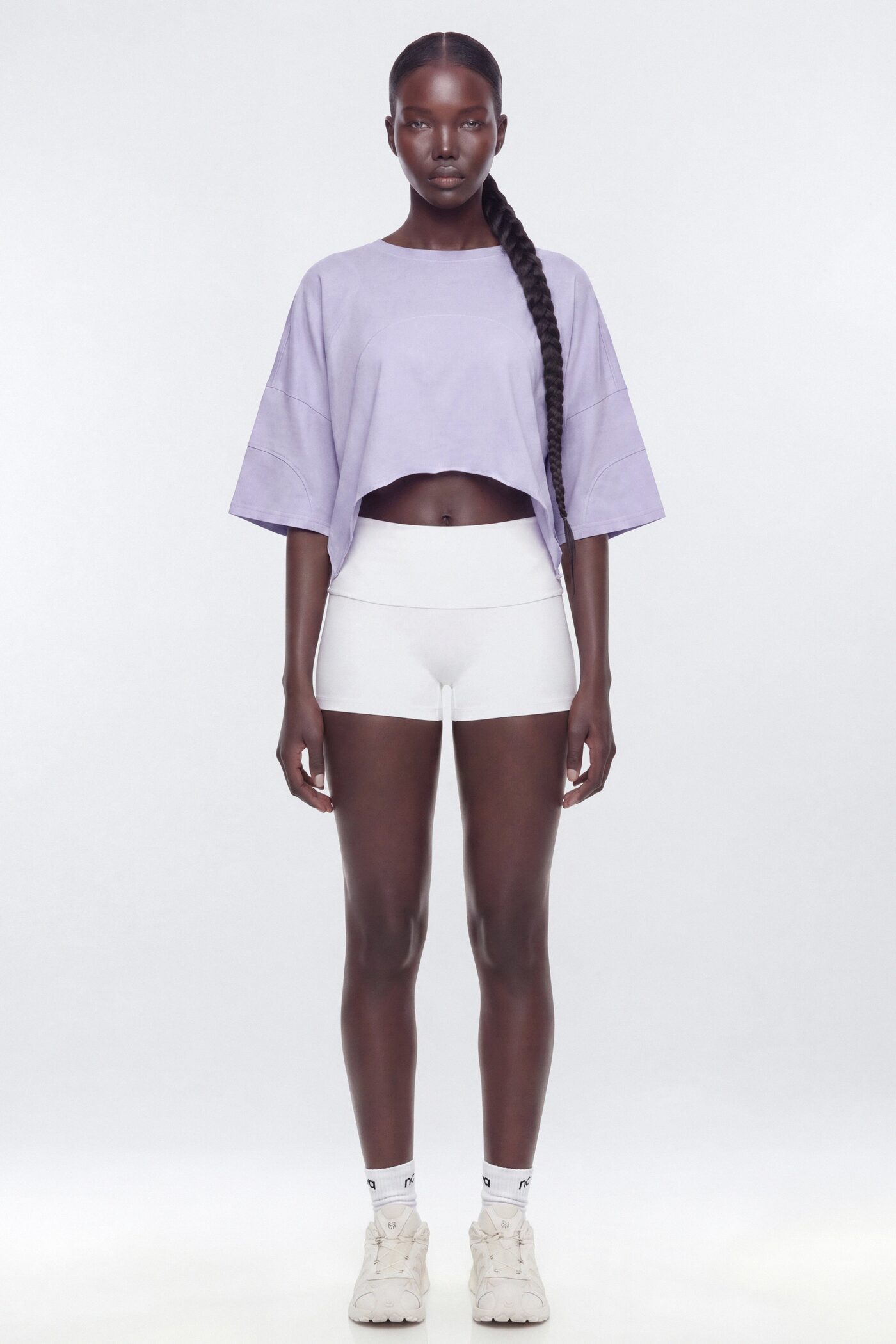 Cotton Jersey Oversized Stitched Short Sleeve Top - Dusty Lavender