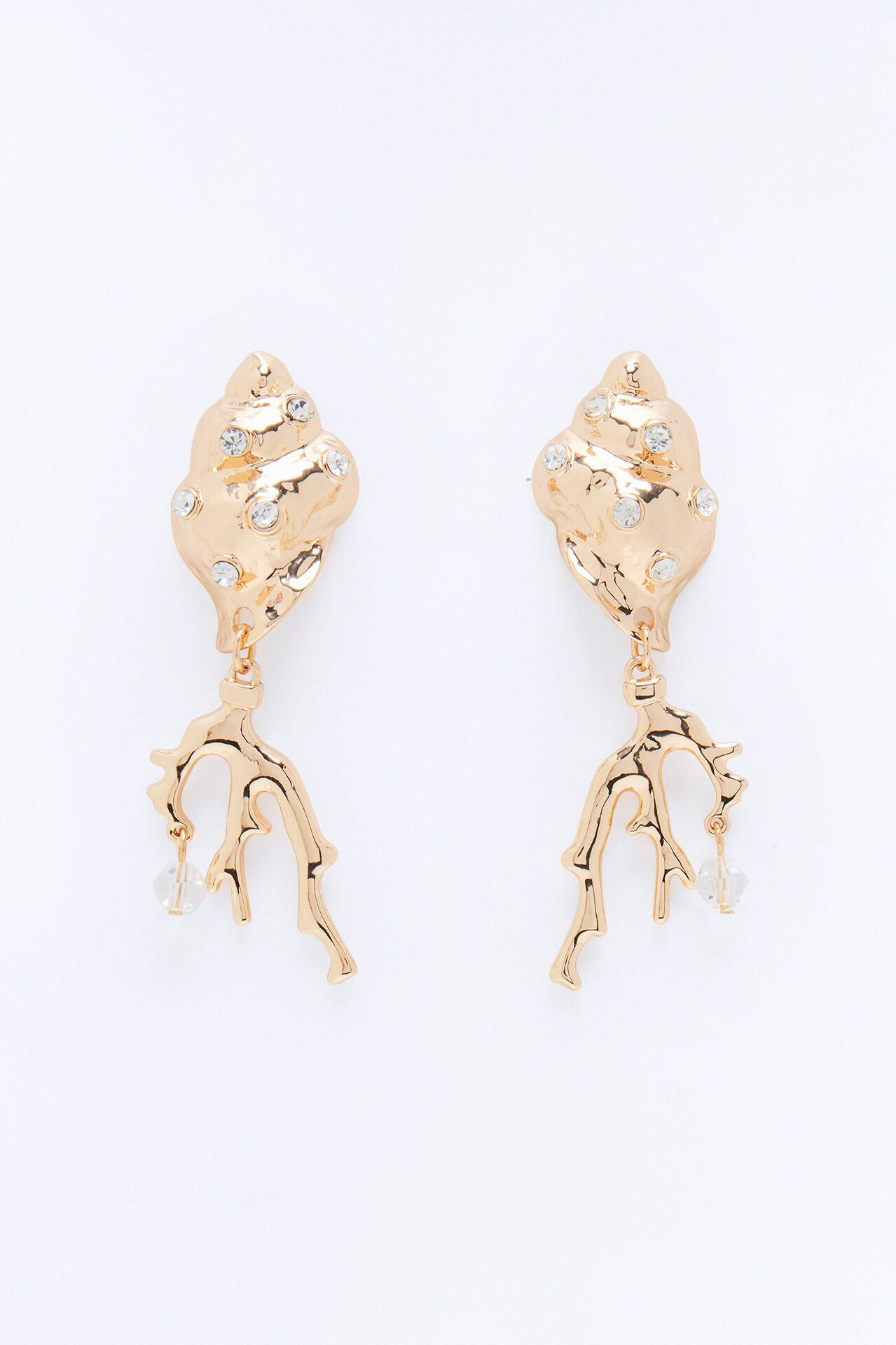 Shoreline Roots Rhinestone Earrings - Gold