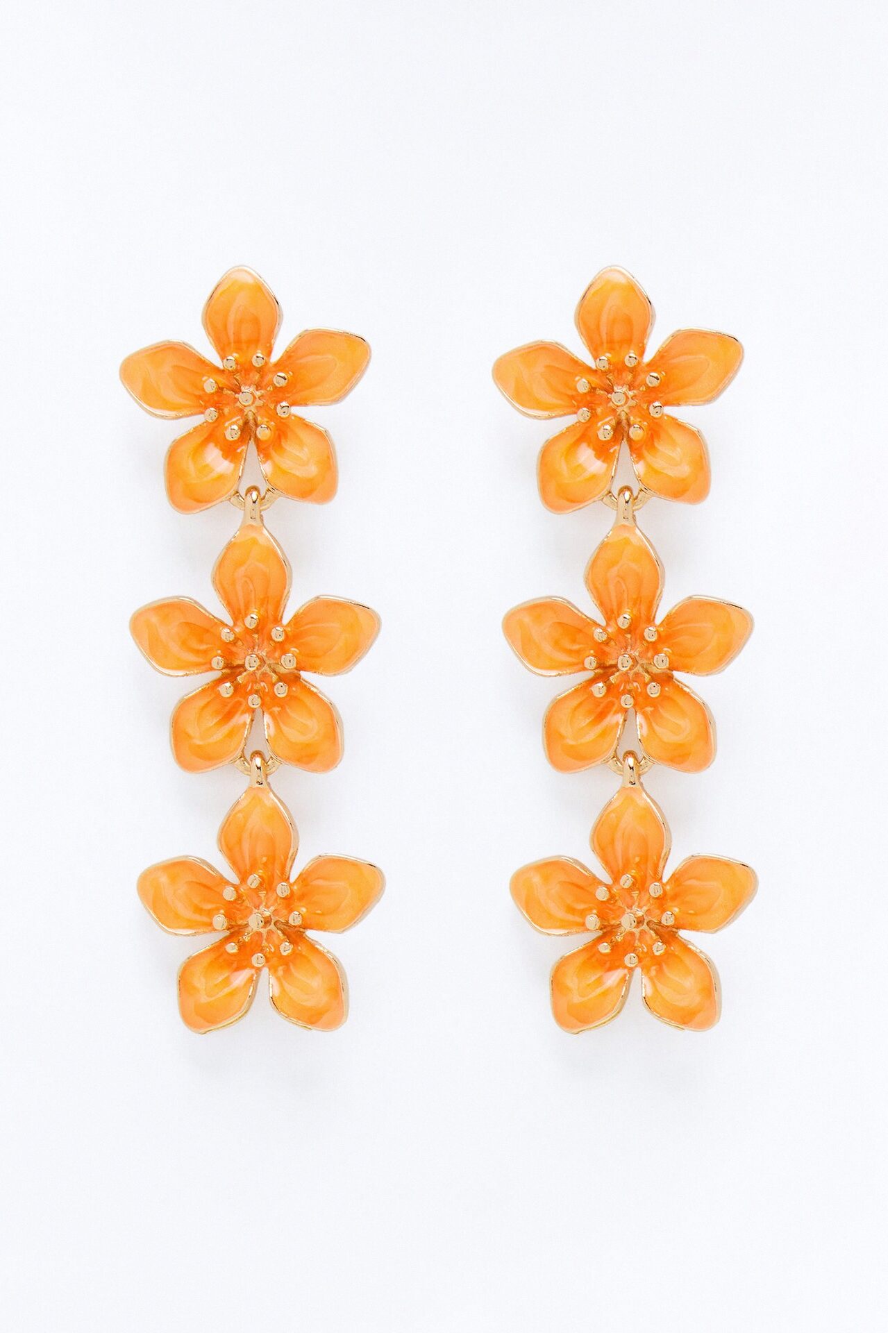 Keep Thriving Floral Linear Earrings - Orange