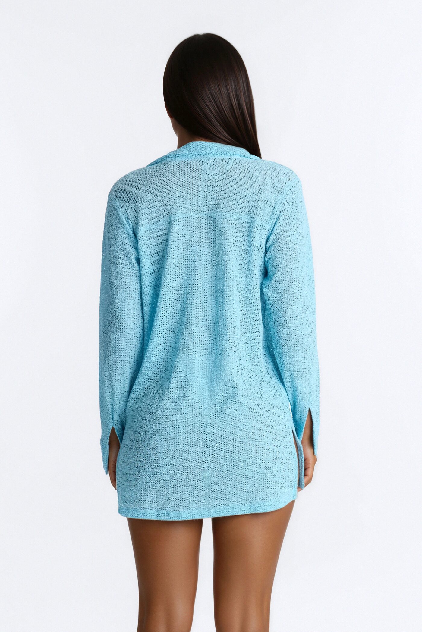 Ocean Breeze Knit Knotted Cover Up Dress - SkyBlue