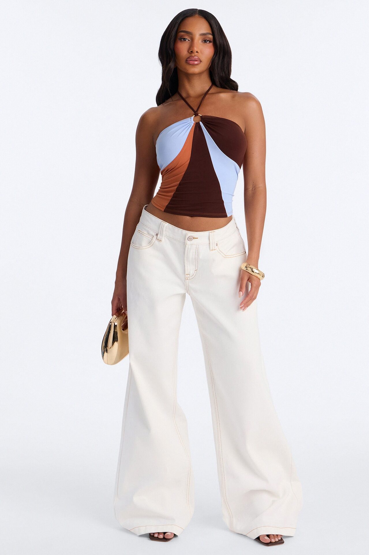 Weekend Fun Hardware Halter Top - Brown/combo