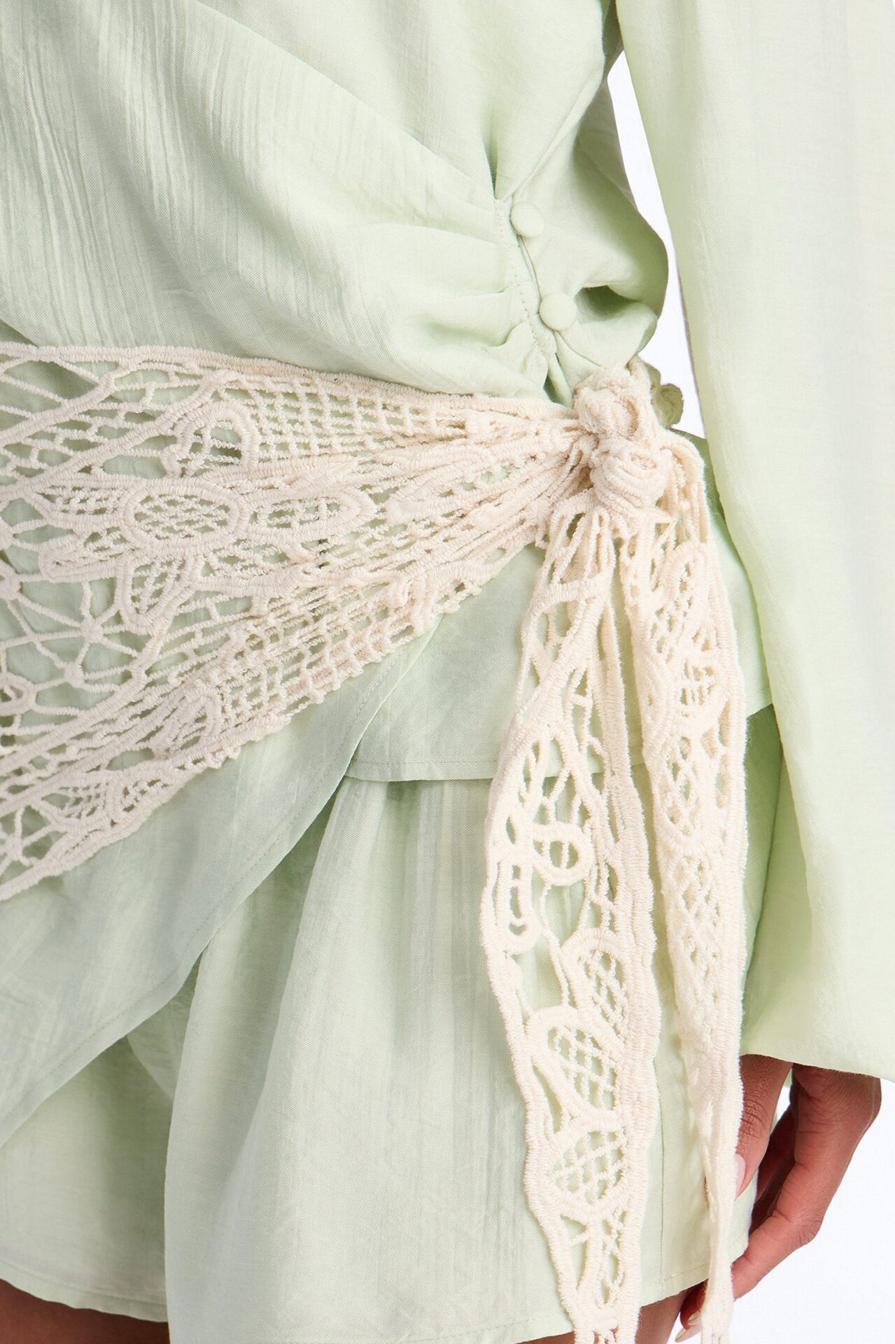 Yolanda 3 Piece Crochet Wrap Short Set - Sage