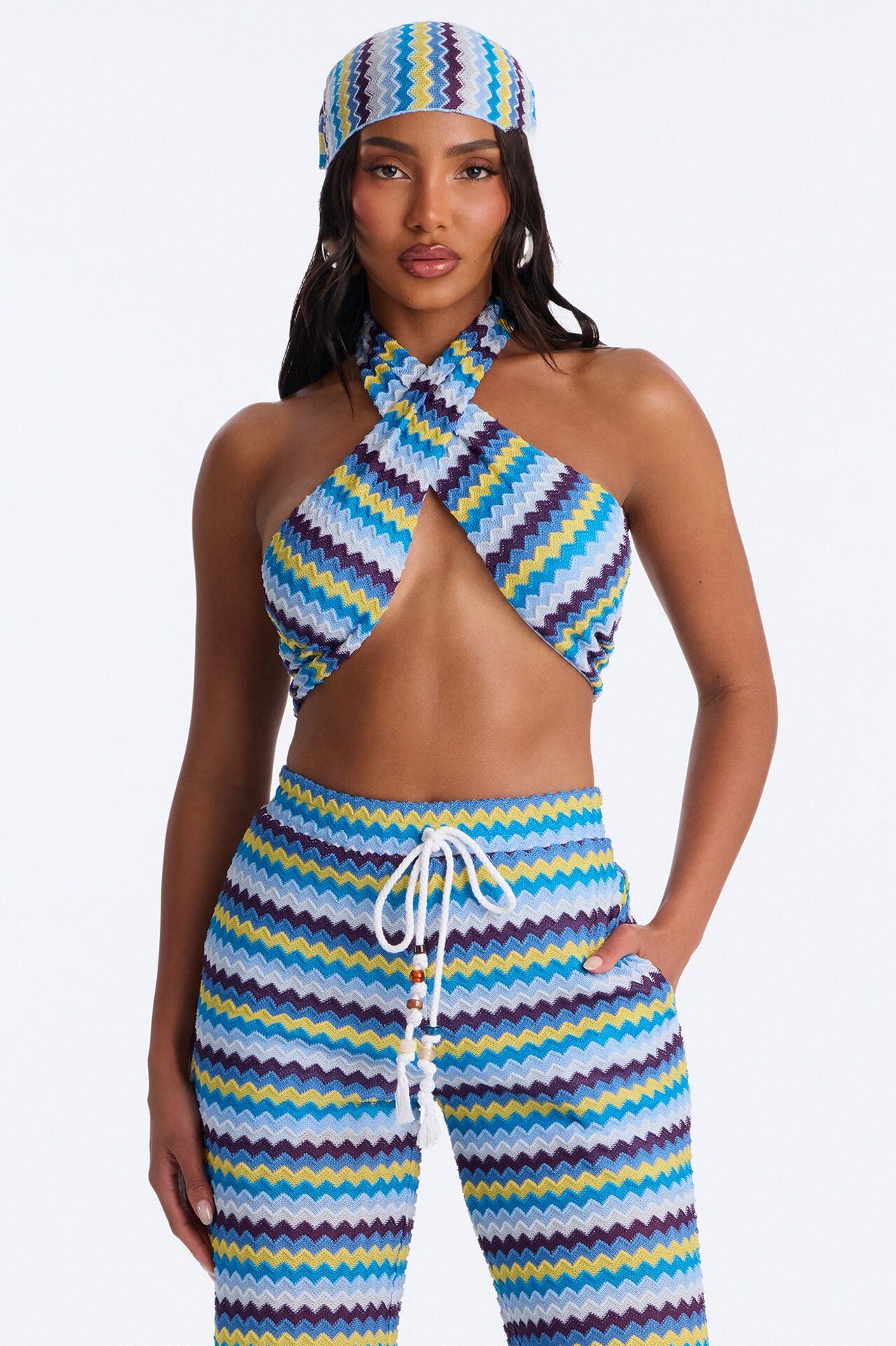 Cool Current 3 Piece Crochet Pant Set - Blue/combo