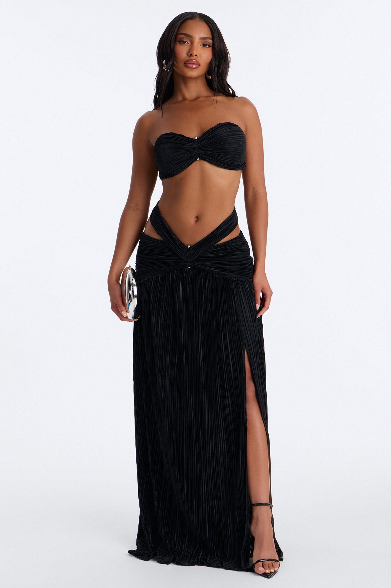 Raina Strapless Plisse Skirt Set - Black