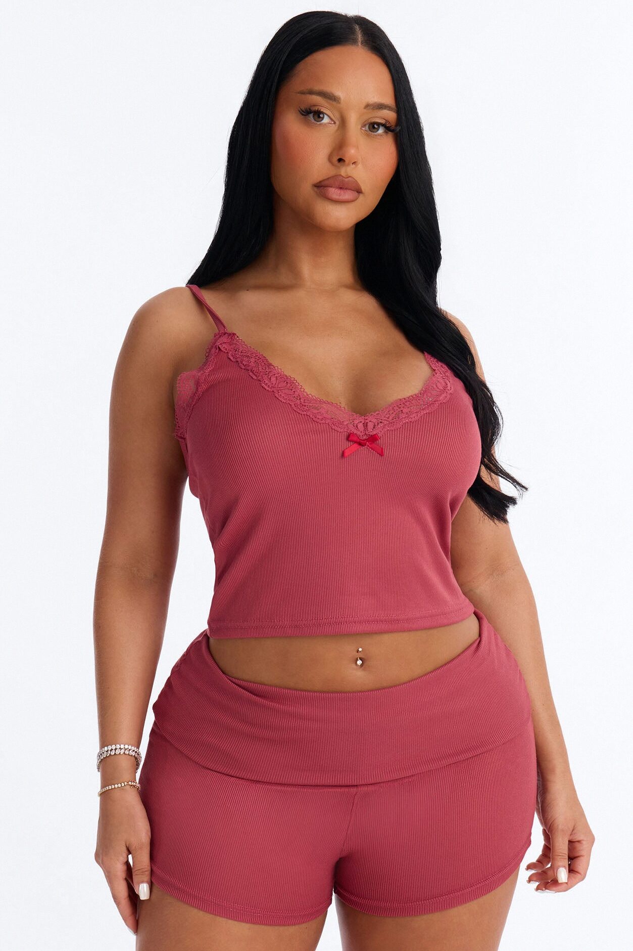 Romance Vibes Foldover PJ Short Set - Raspberry