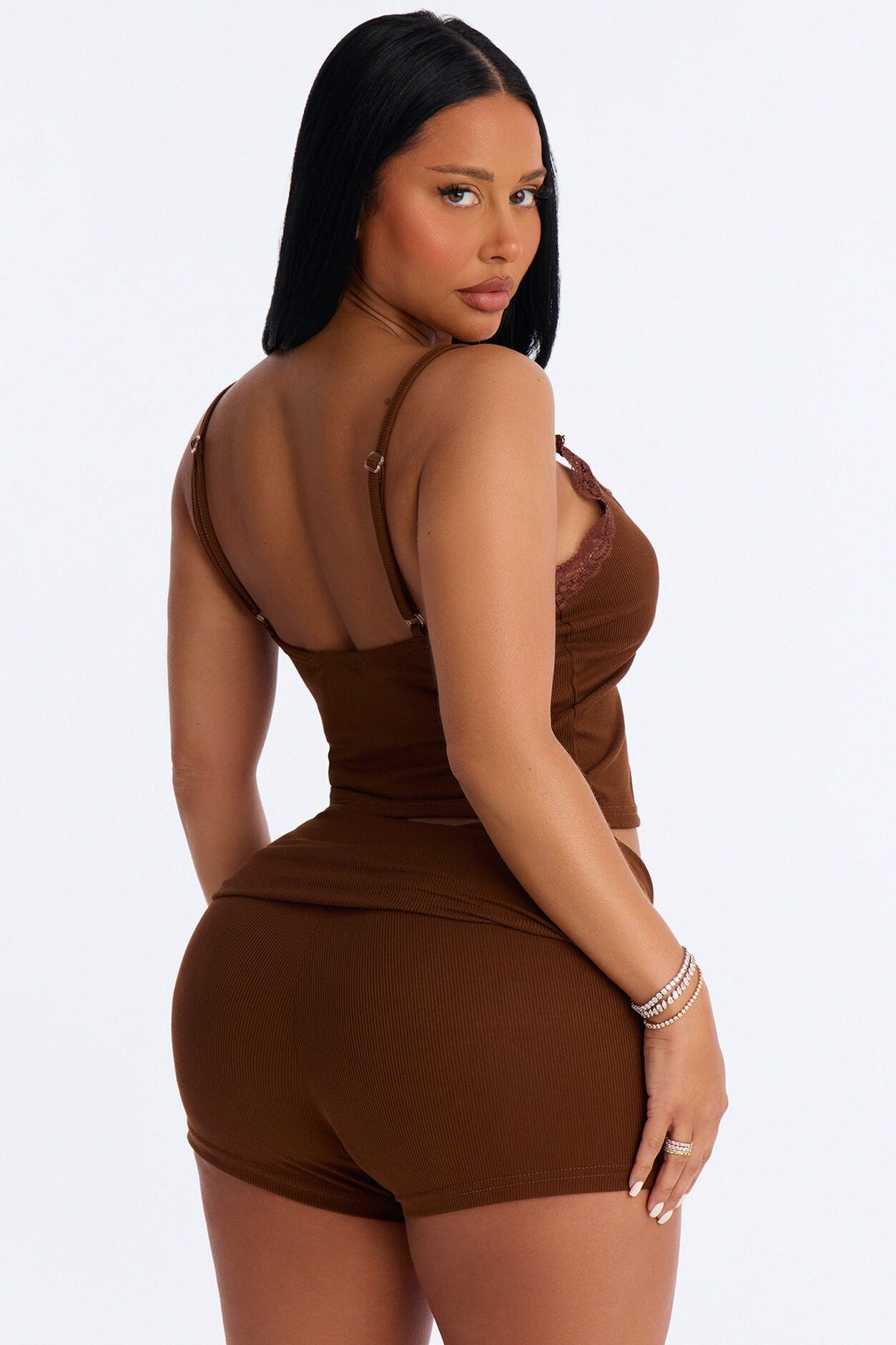 Romance Vibes Foldover PJ Short Set - Chocolate