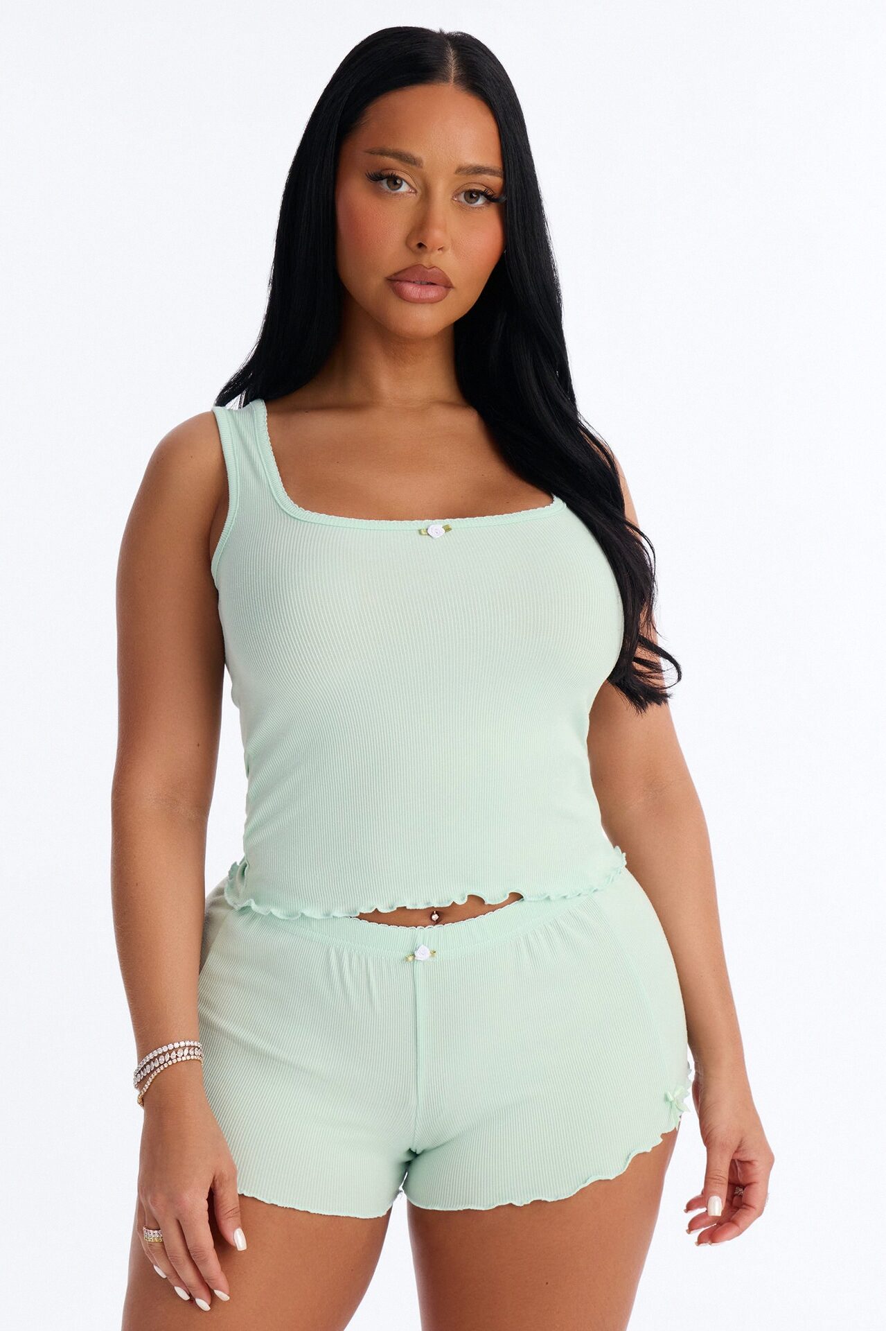 Smooth To Touch Ribbed PJ Short Set - Sage