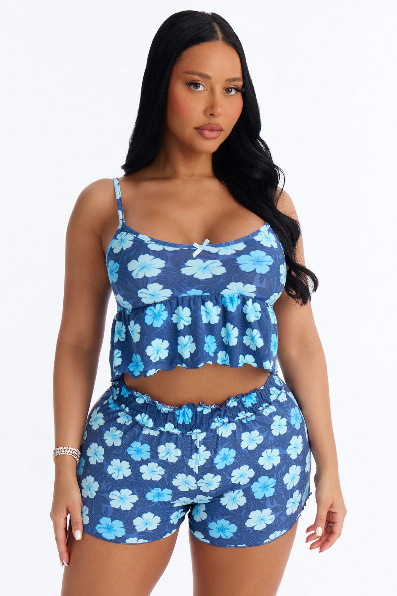 Flowers Are Restful PJ Short Set - Blue