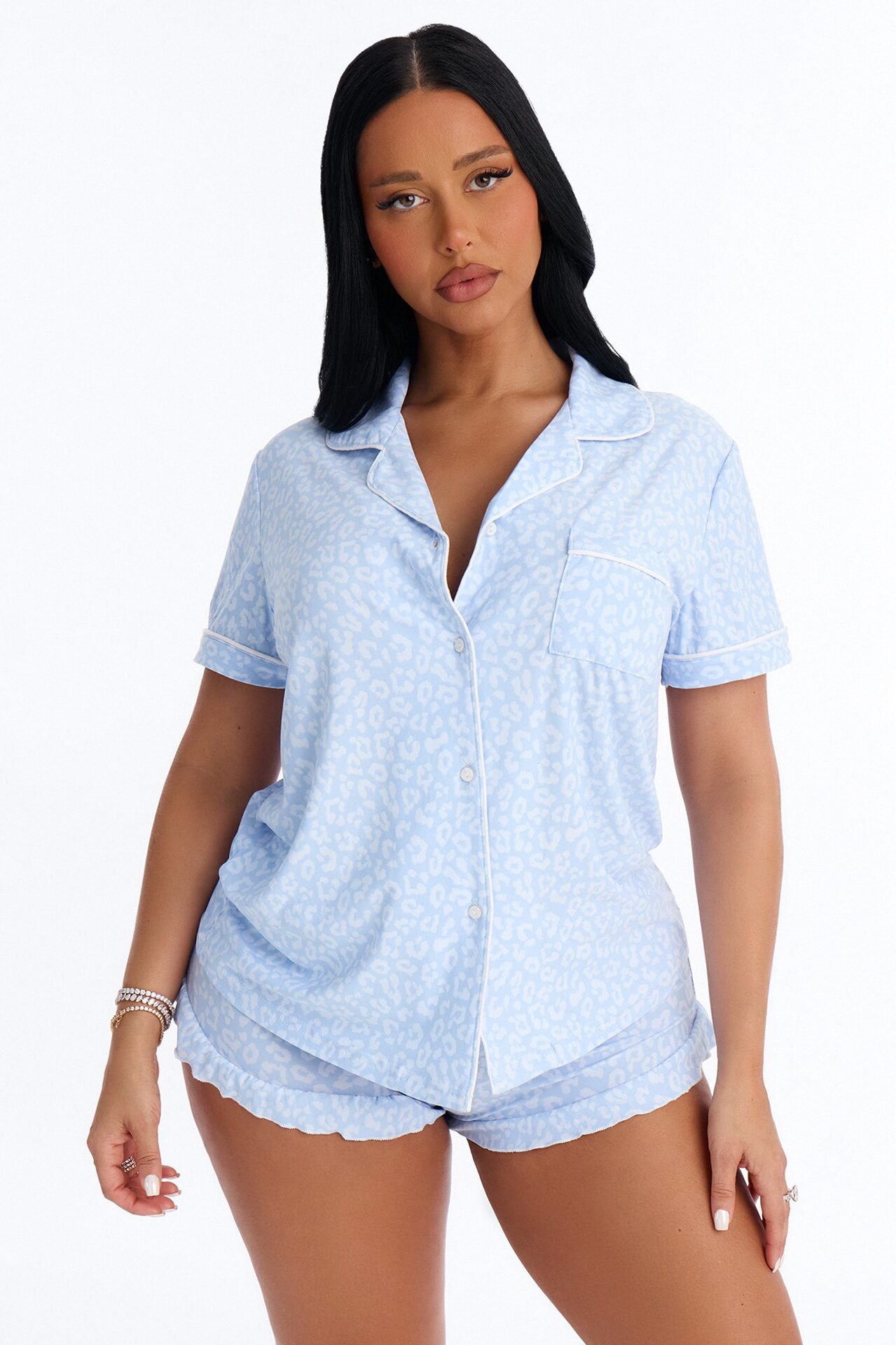 Squad Ready Notch Collar PJ Short Set - Light Blue