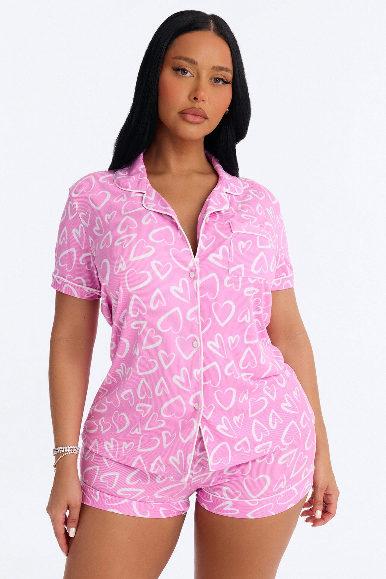 Love All Around Me PJ Short Set - Pink/combo