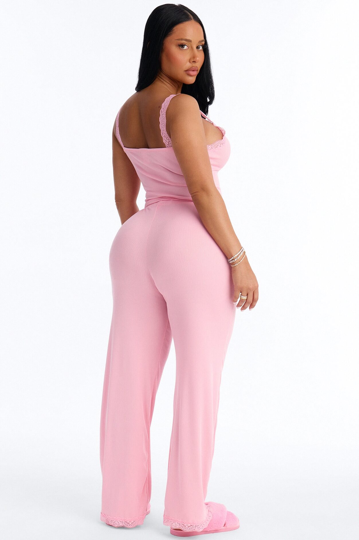 Sleep Late Ribbed PJ Pant Set - Pink