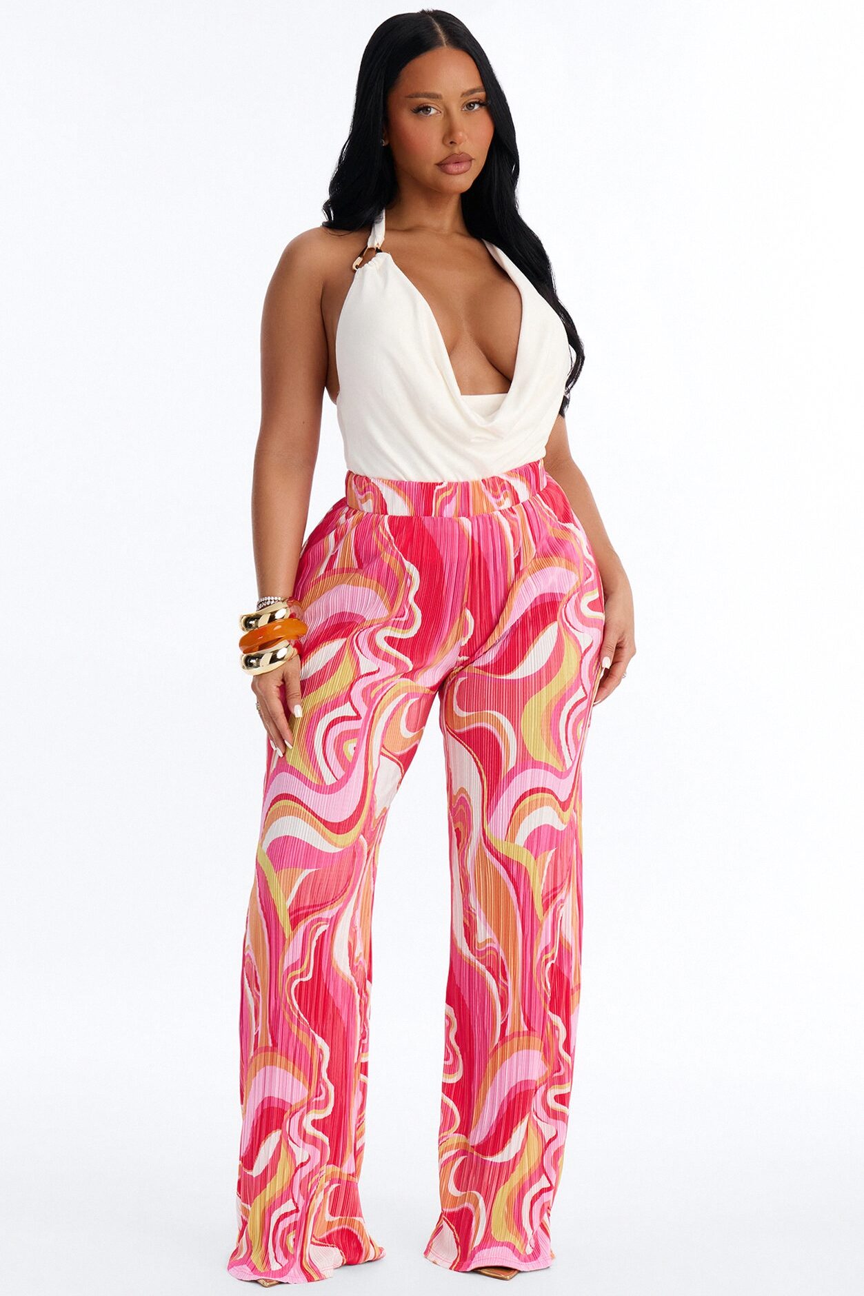 Pure Bliss Printed Plisse Pant - Pink/combo