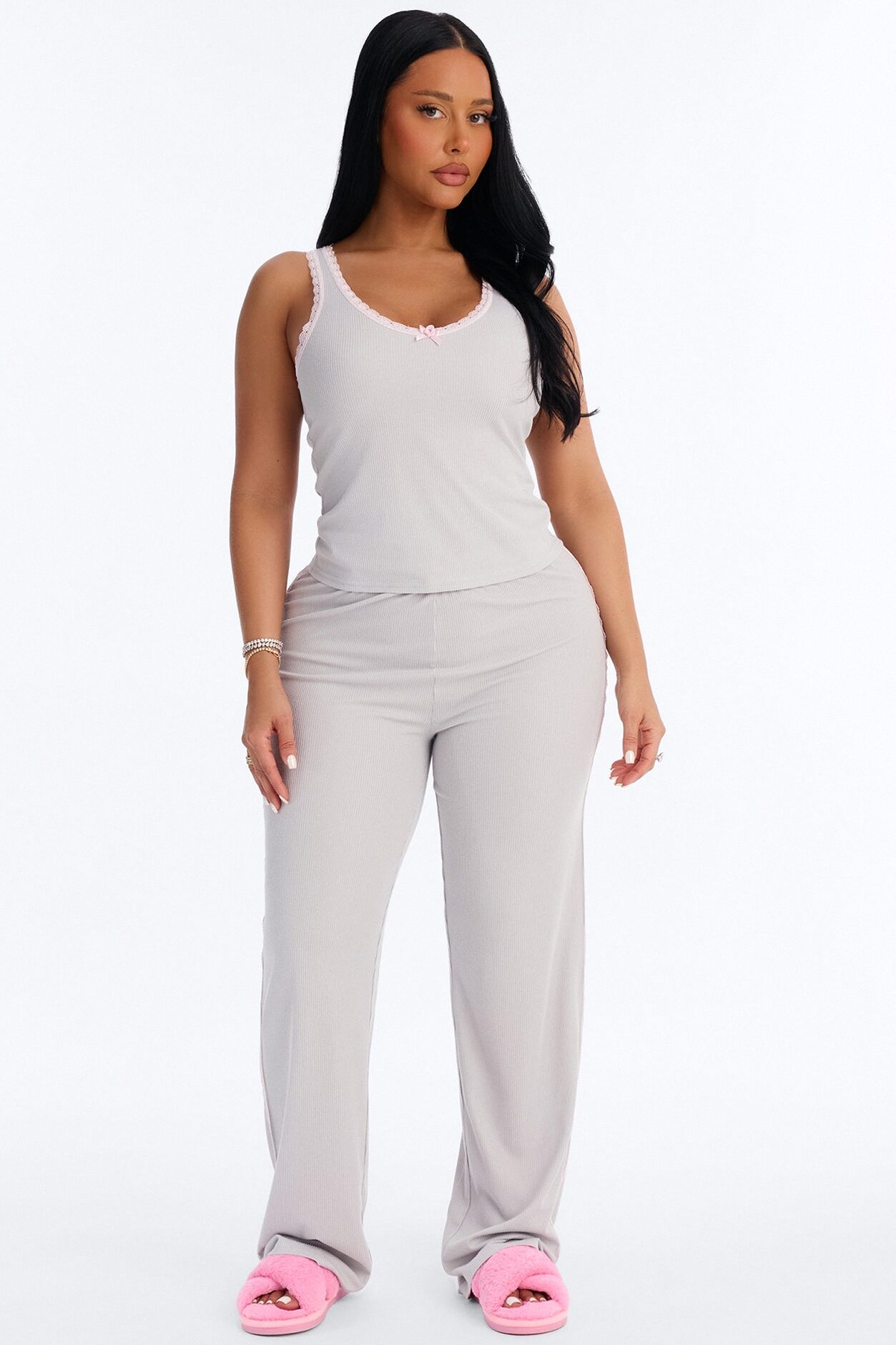 Lace Me Up PJ Pant Set - Grey/combo